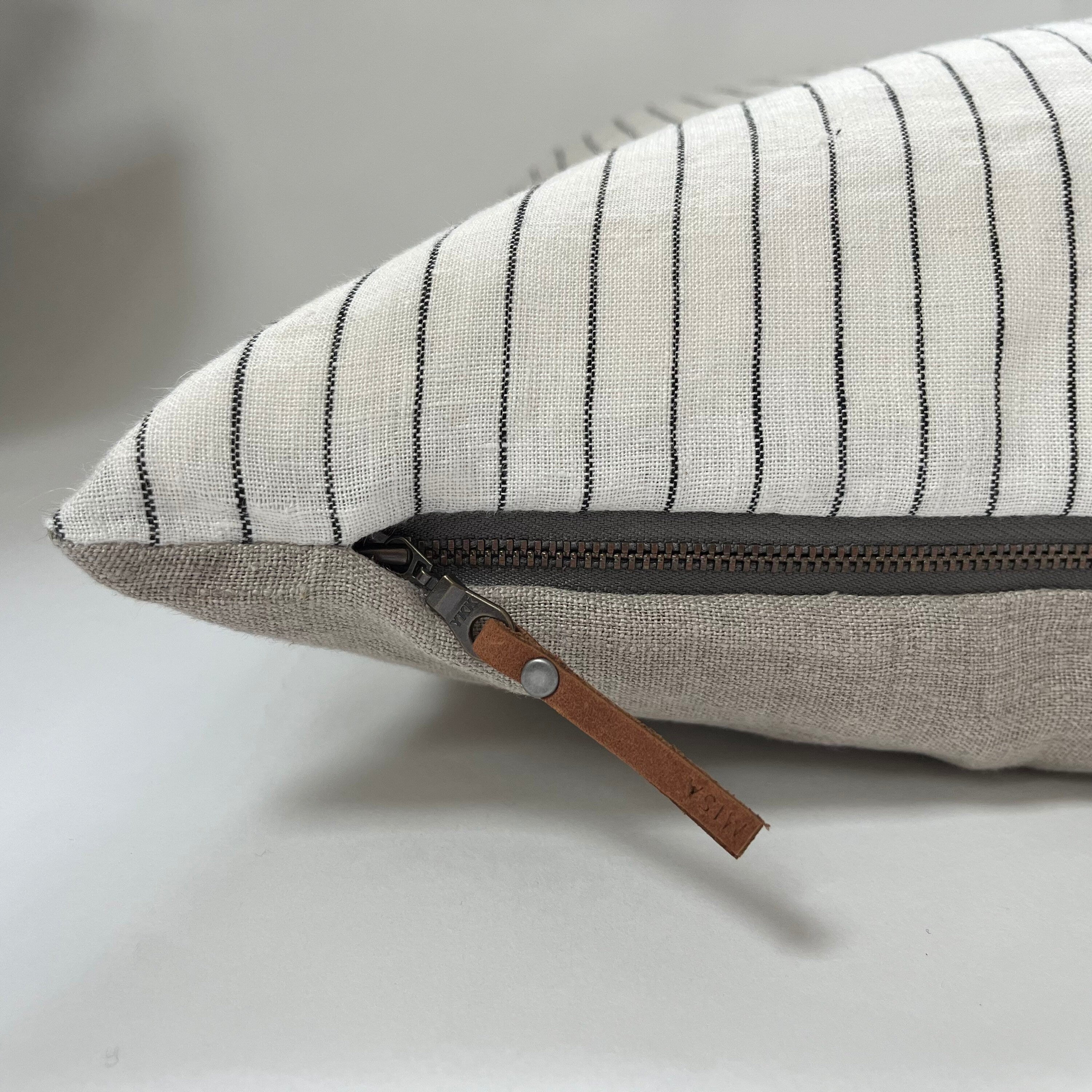Striped Linen Pillow Cover: Black and White, Exposed Zipper