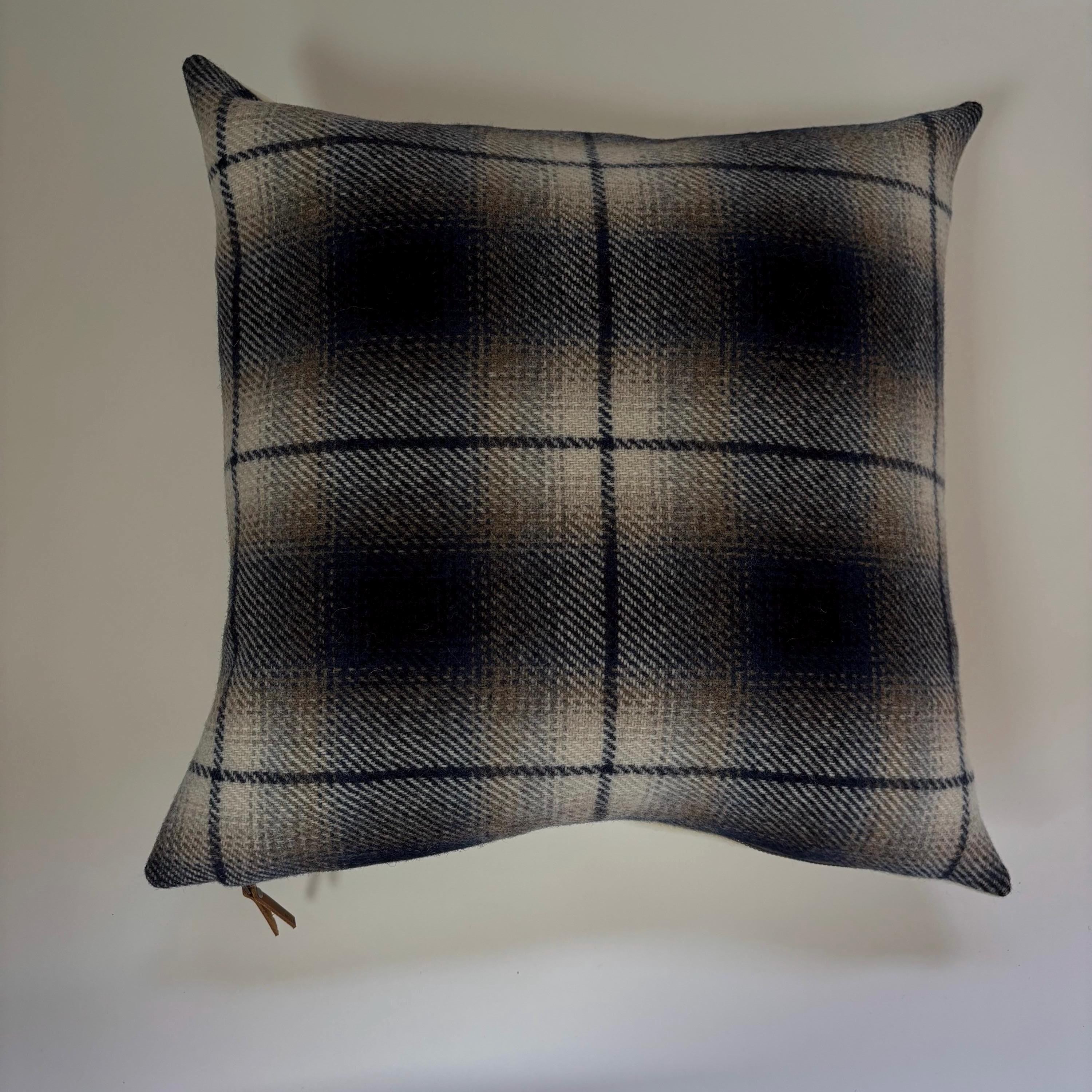 plaid pillow blue and brown wool fall pillow 18”20”22”24” 14x24 housewarming gift