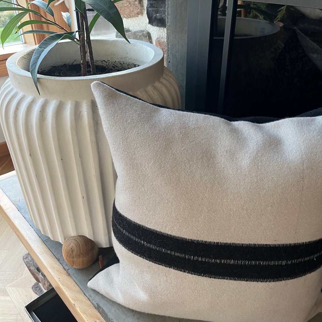 Wool Pillow: Gray with Black Stripe, Exposed Zipper