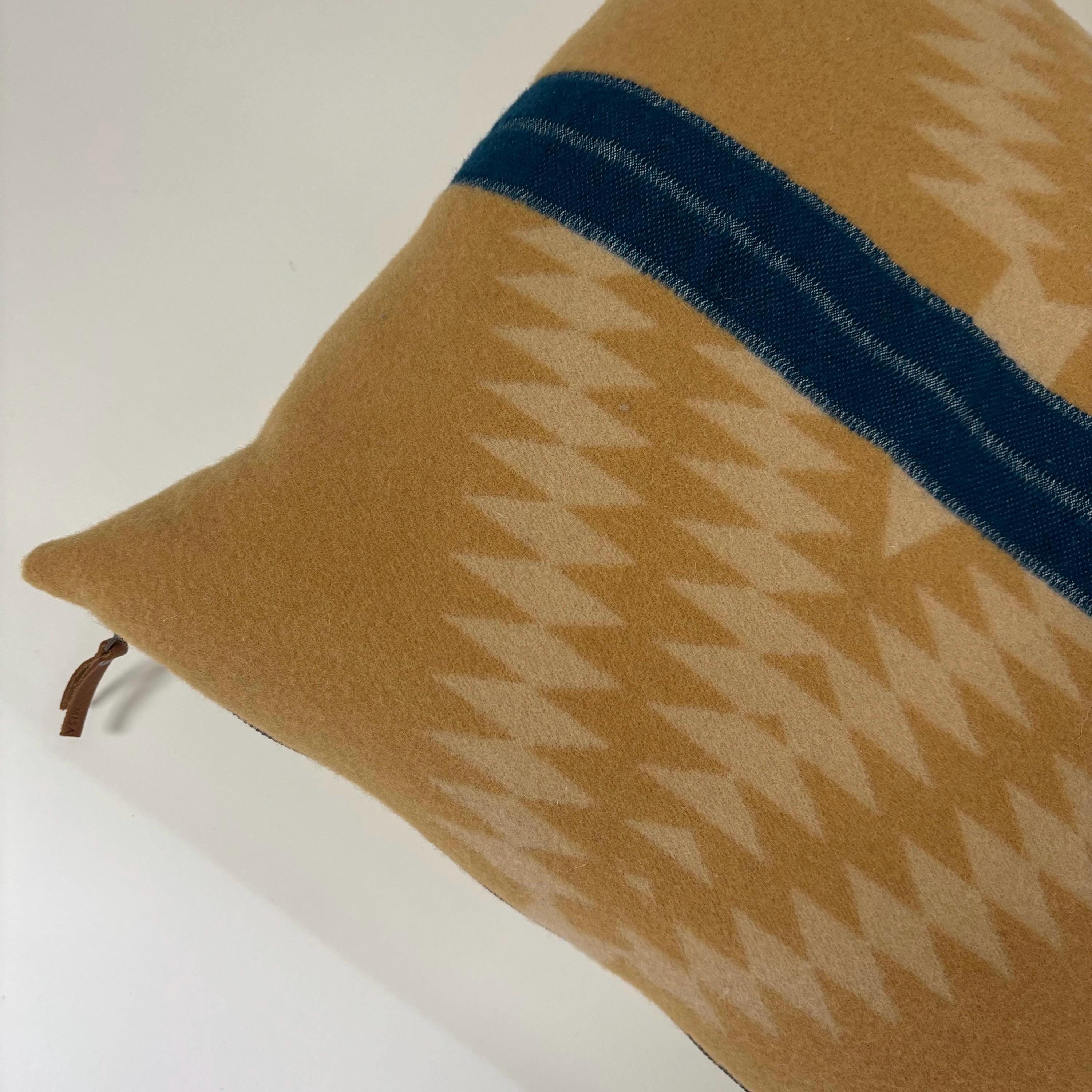Wool Pillow Cover: Aztec Southwestern Design, Leather Pull (18x18”)