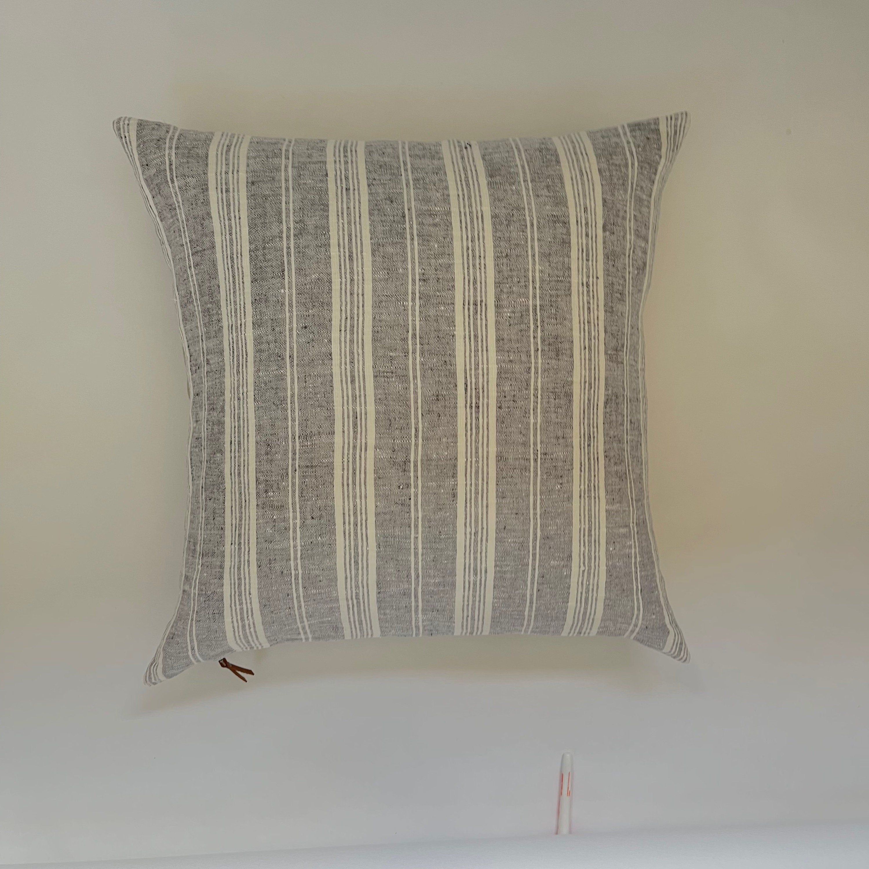 Gray striped pillow gray and white linen pillow 100% linen exposed zipper 14x24 20" 22" 24" housewarming gift