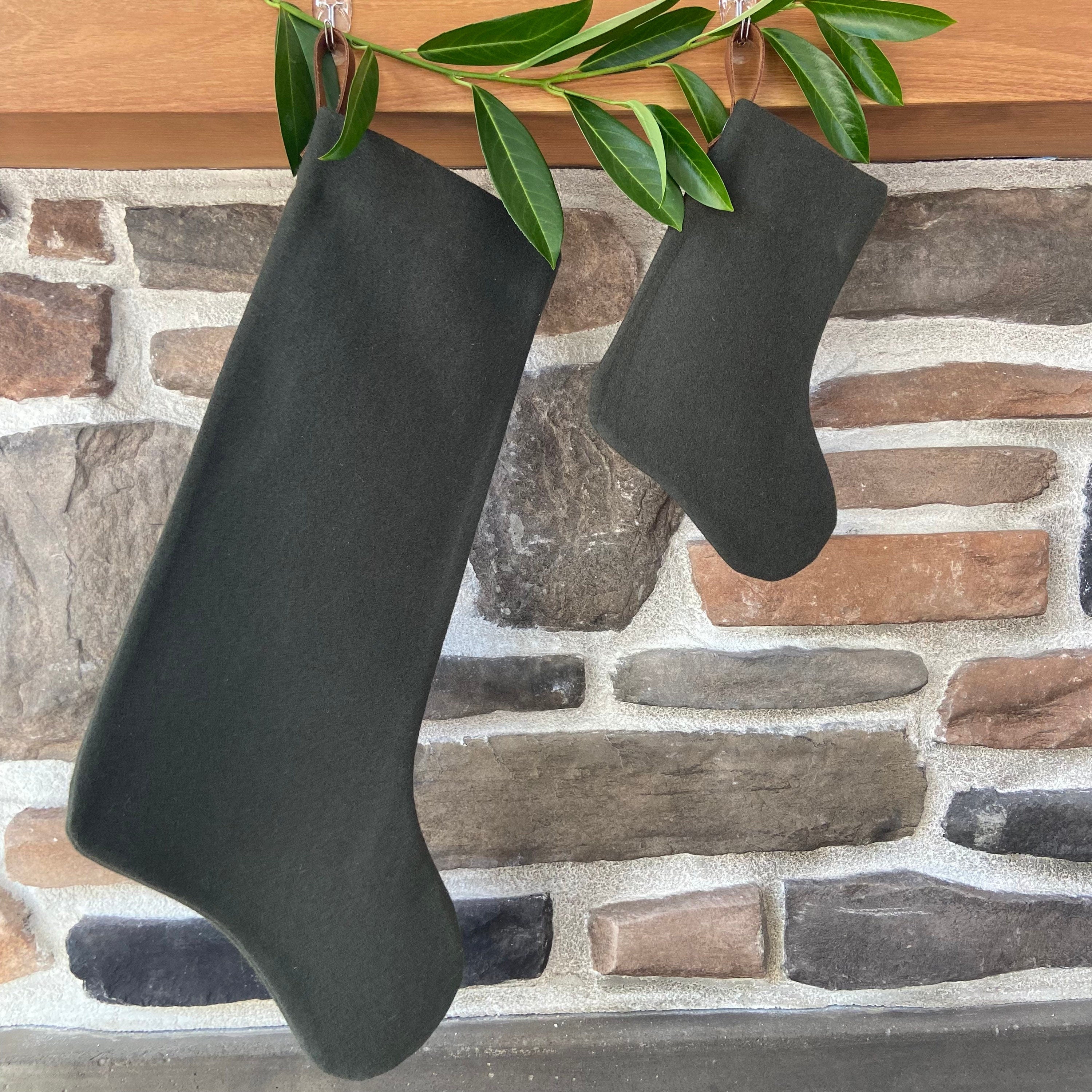 Christmas stocking green wool baby puppy olive stocking with leather hanging tabs handmade  many available
