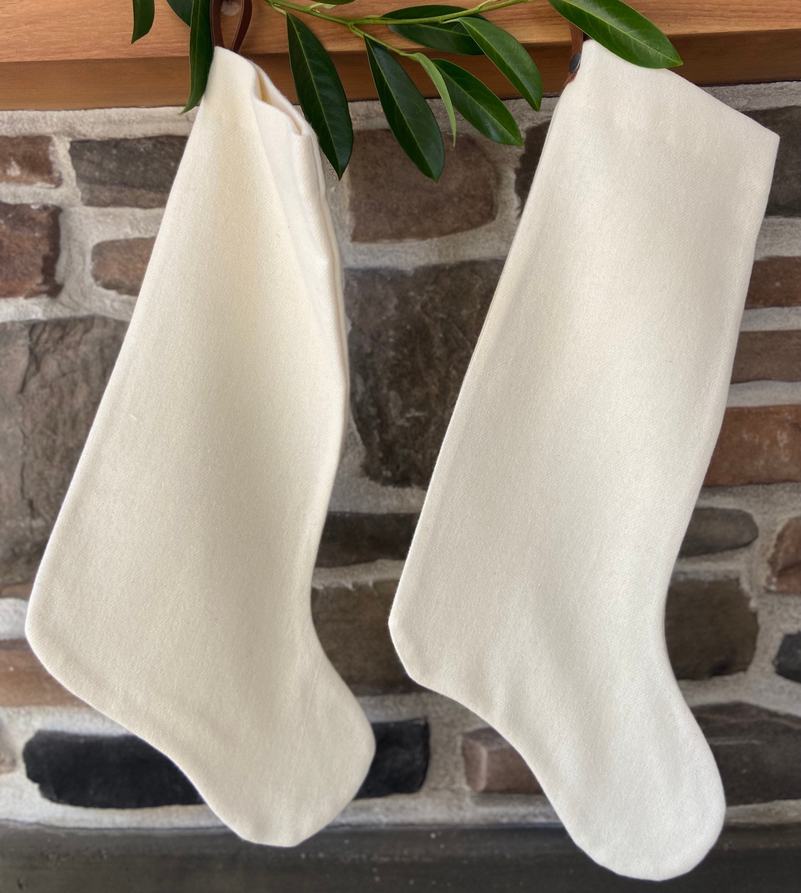 Christmas stocking cream wool stockings leather hanging tabs handmade many available