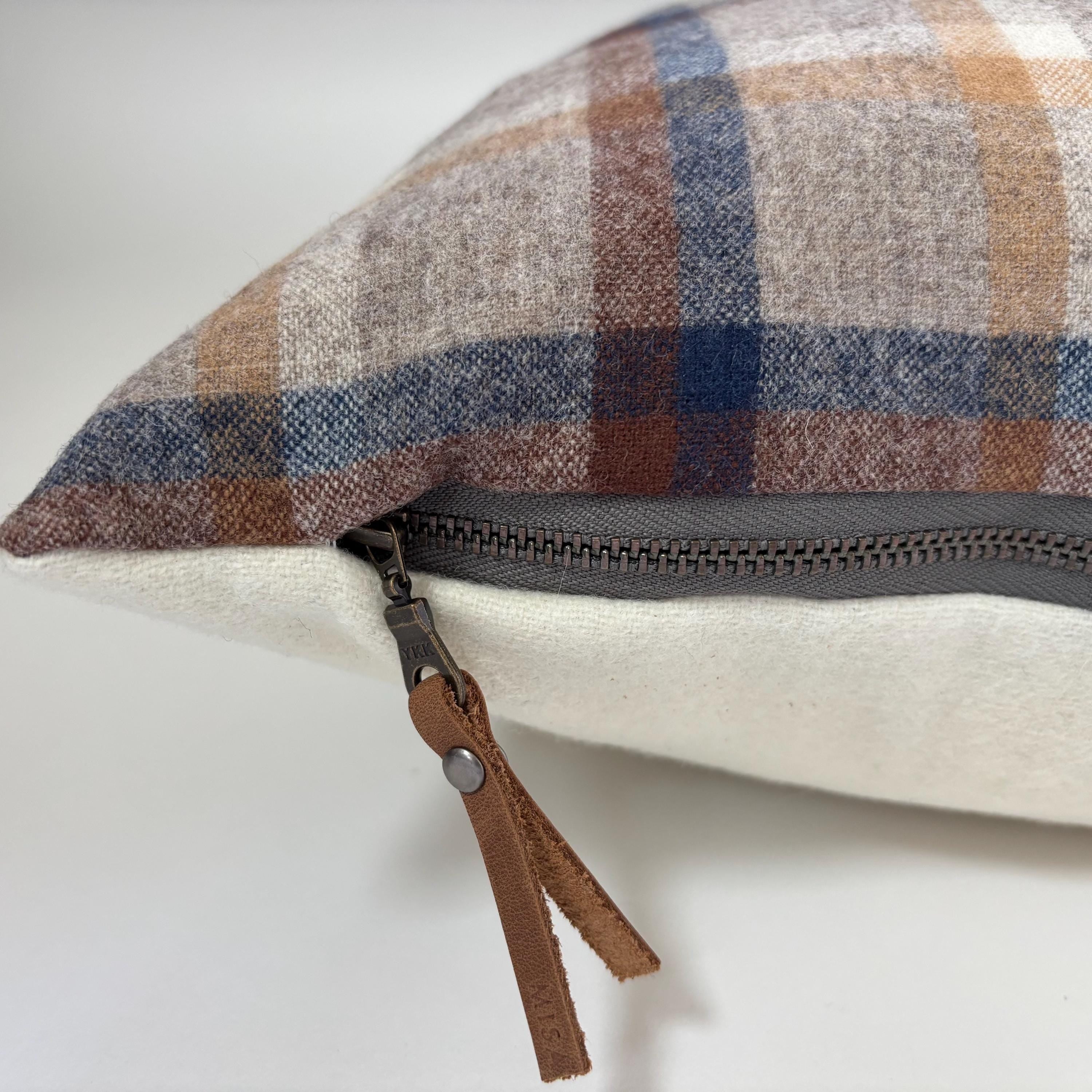 wool plaid pillow cover blue and browns fall pillow 18”20”22”24” 14x24 housewarming gift