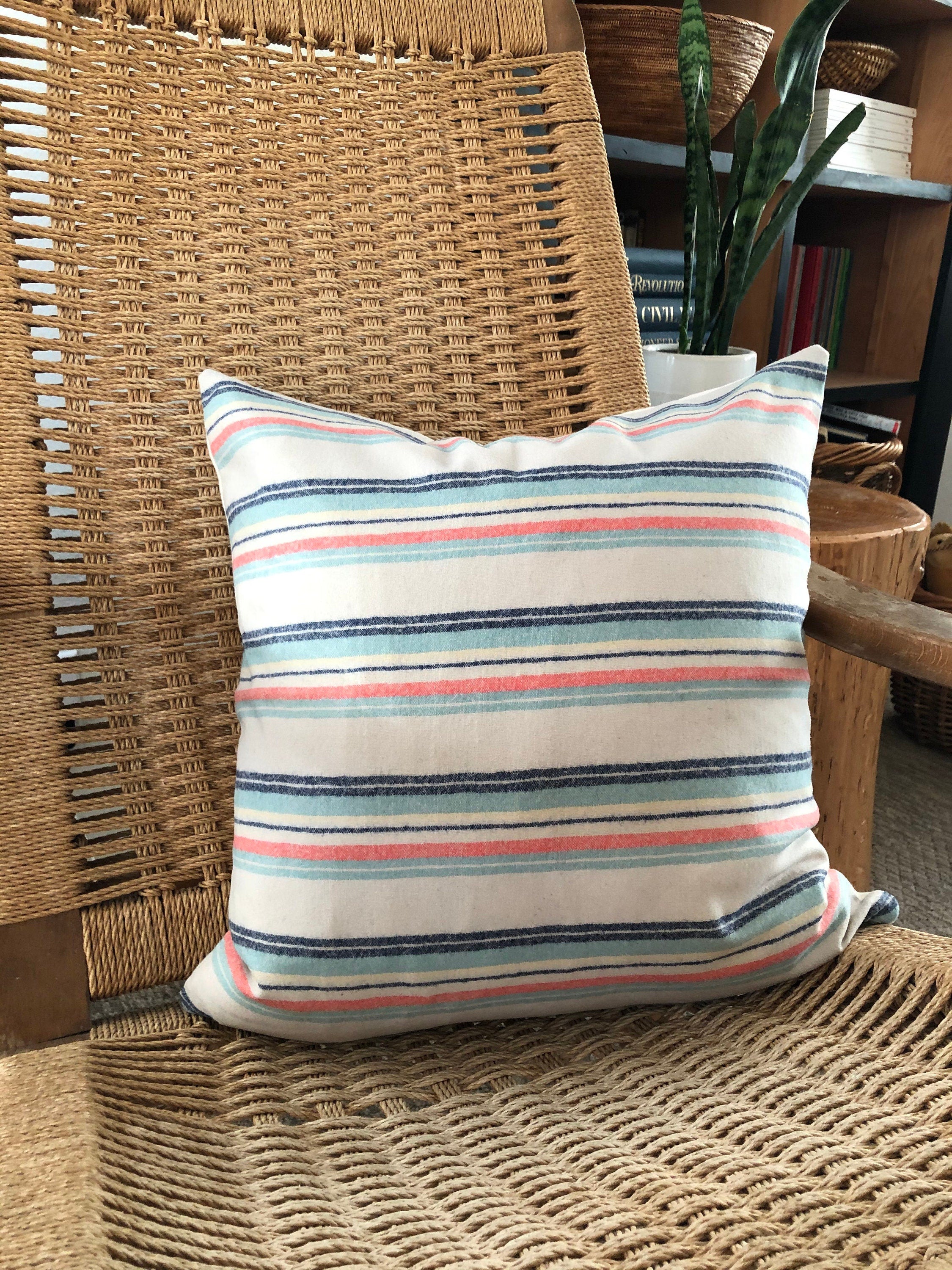 Striped wool pillow cover pink wool pillow striped pillow exposed zipper 18" housewarming gift handmade handcrafted by misa