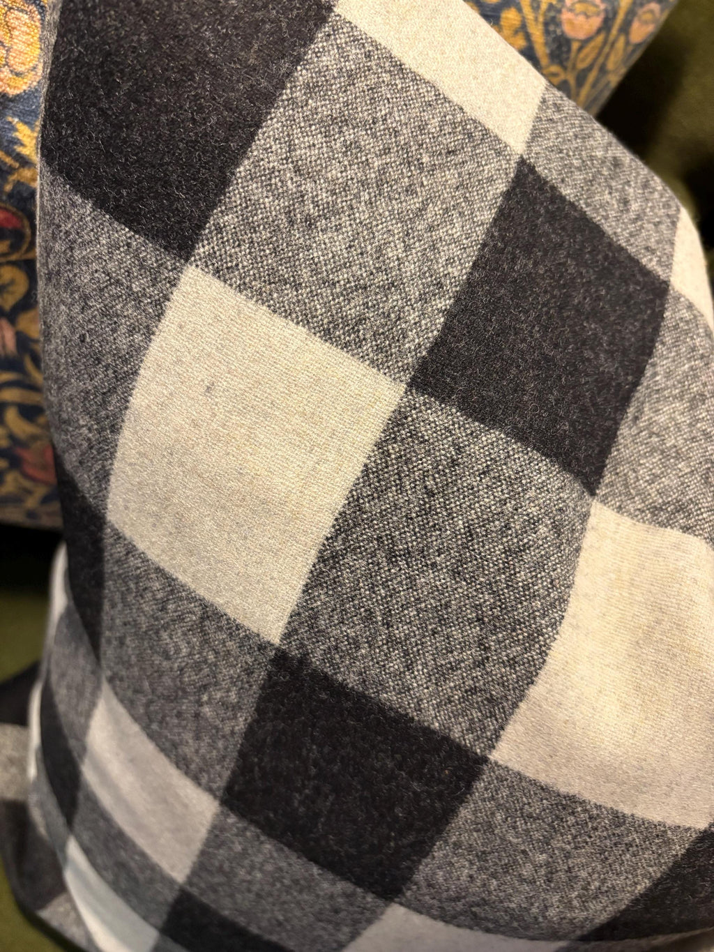Wool Pillow Cover: Black Cream Plaid Checkered Throw Pillow