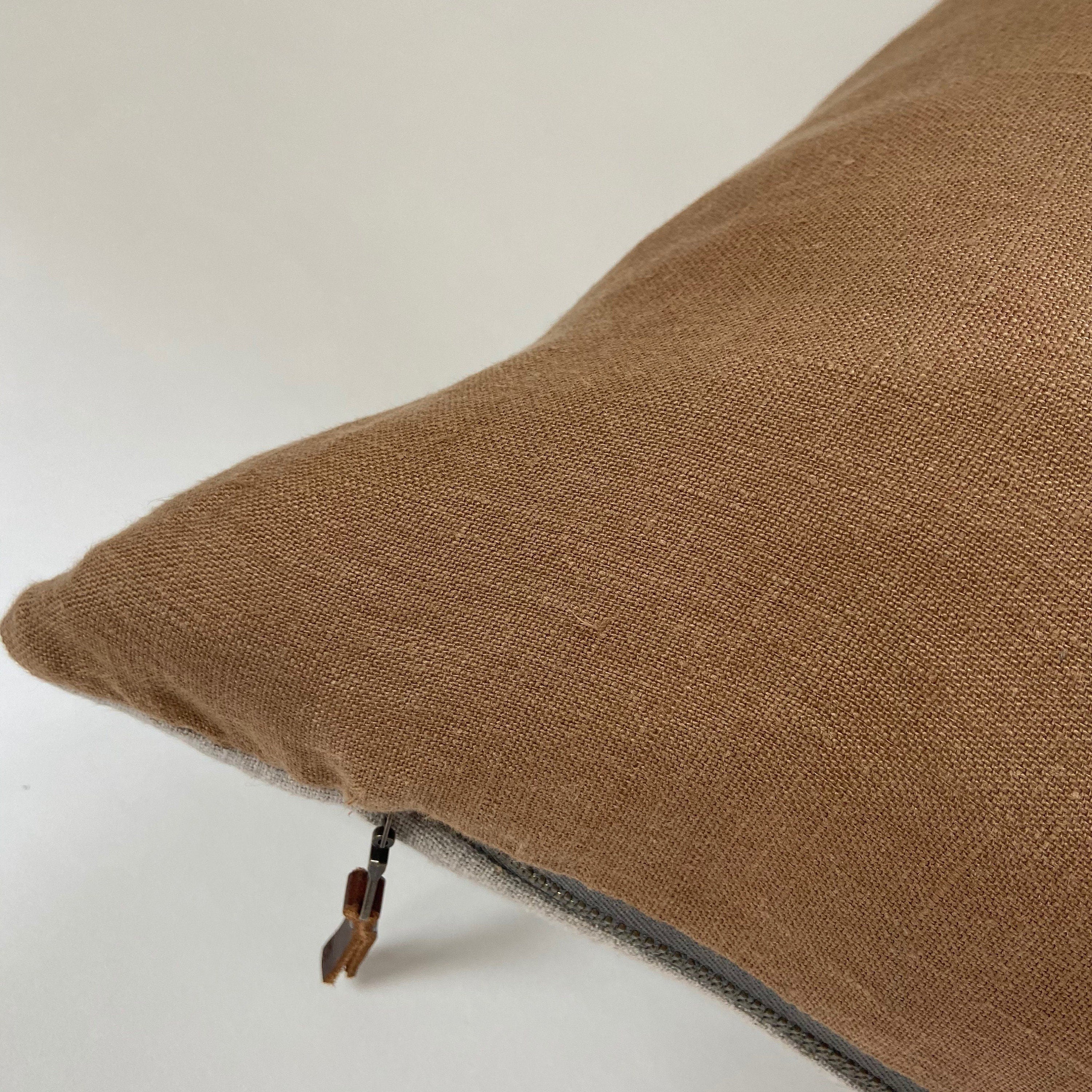 Ginger linen pillow cover 100% linen with exposed zipper leather pull 24x24” 20x20” 22x22" 14x24”handcrafted by misa housewarming pillow