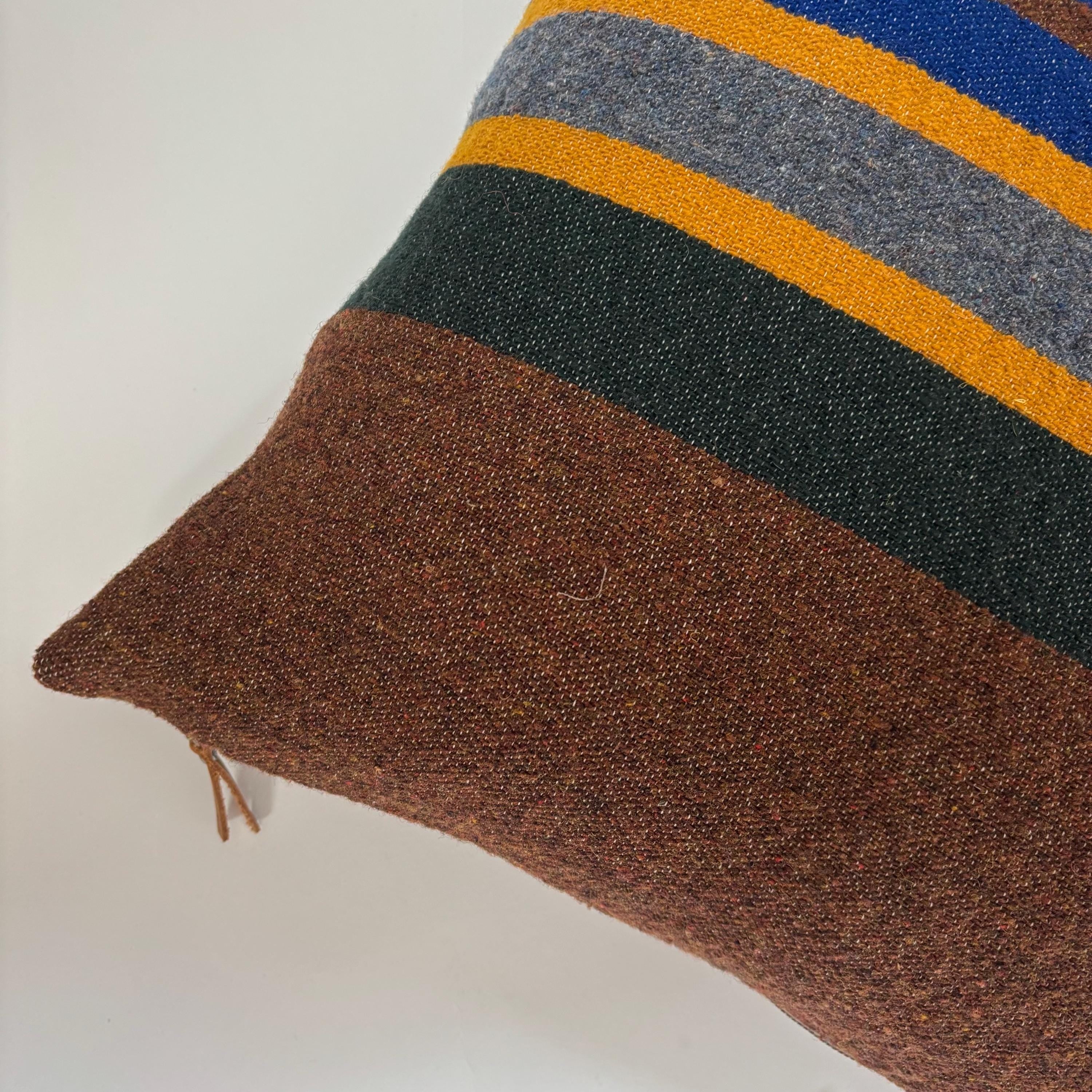 Striped Wool Pillow Cover: Brown, Blue, Yellow striped (18")