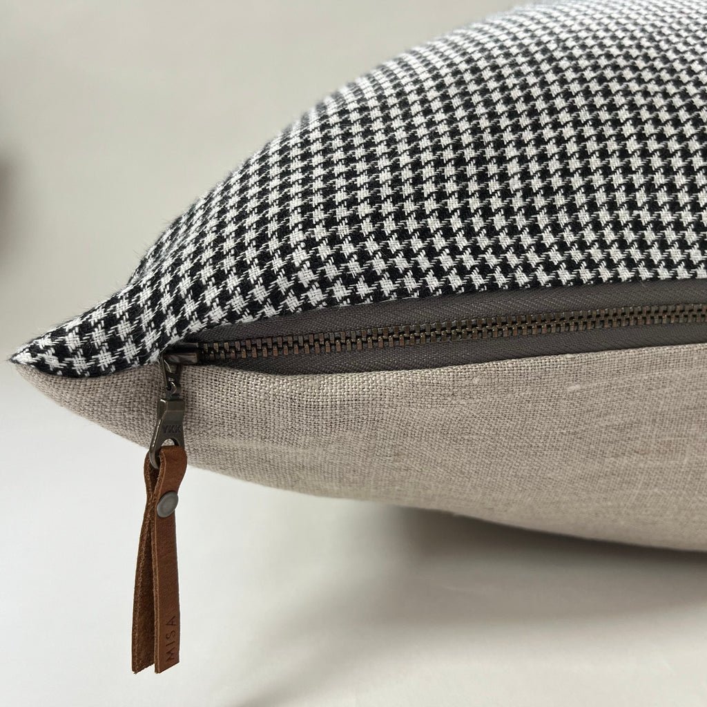 Black and white pillow houndstooth linen pillow black and white linen exposed zipper checked pillow 24”20”22"14x24” 100% linen housewarming