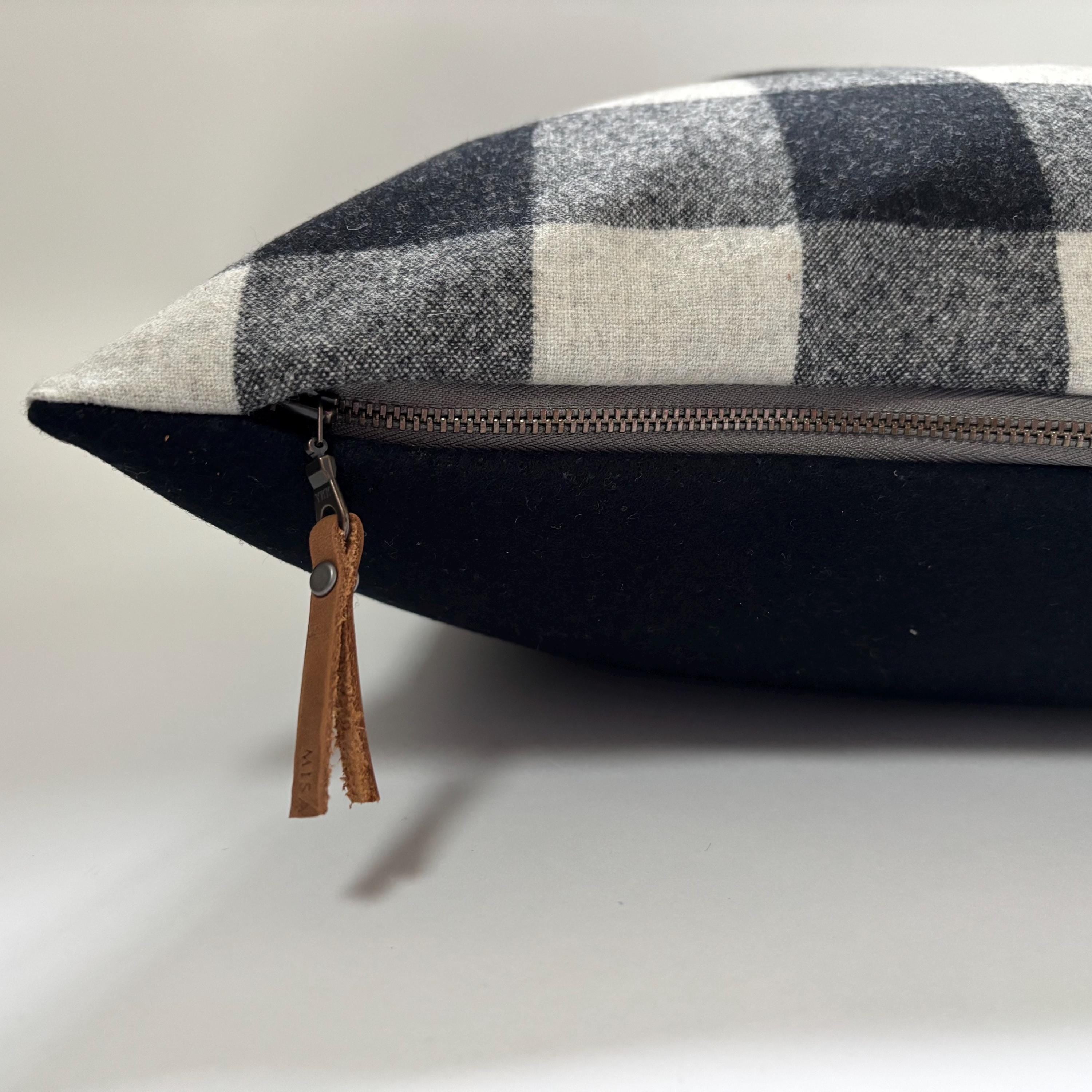 Wool Pillow Cover: Black Cream Plaid Checkered Throw Pillow