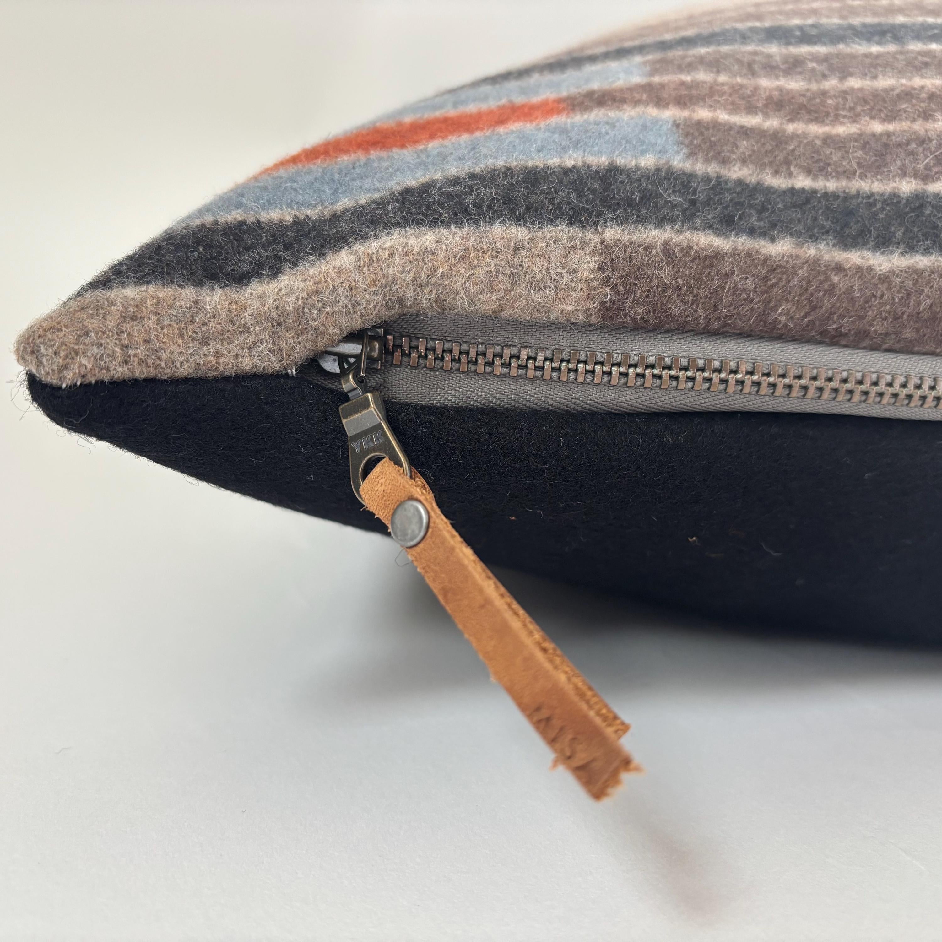 Swisscross wool Pillow Cover: Swiss Cross Stripes, Leather Pull (20" or 18")