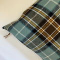 Blue black and gold plaid wool pillow cover exposed zipper-leather pull  24"22”20"14x24" handmade