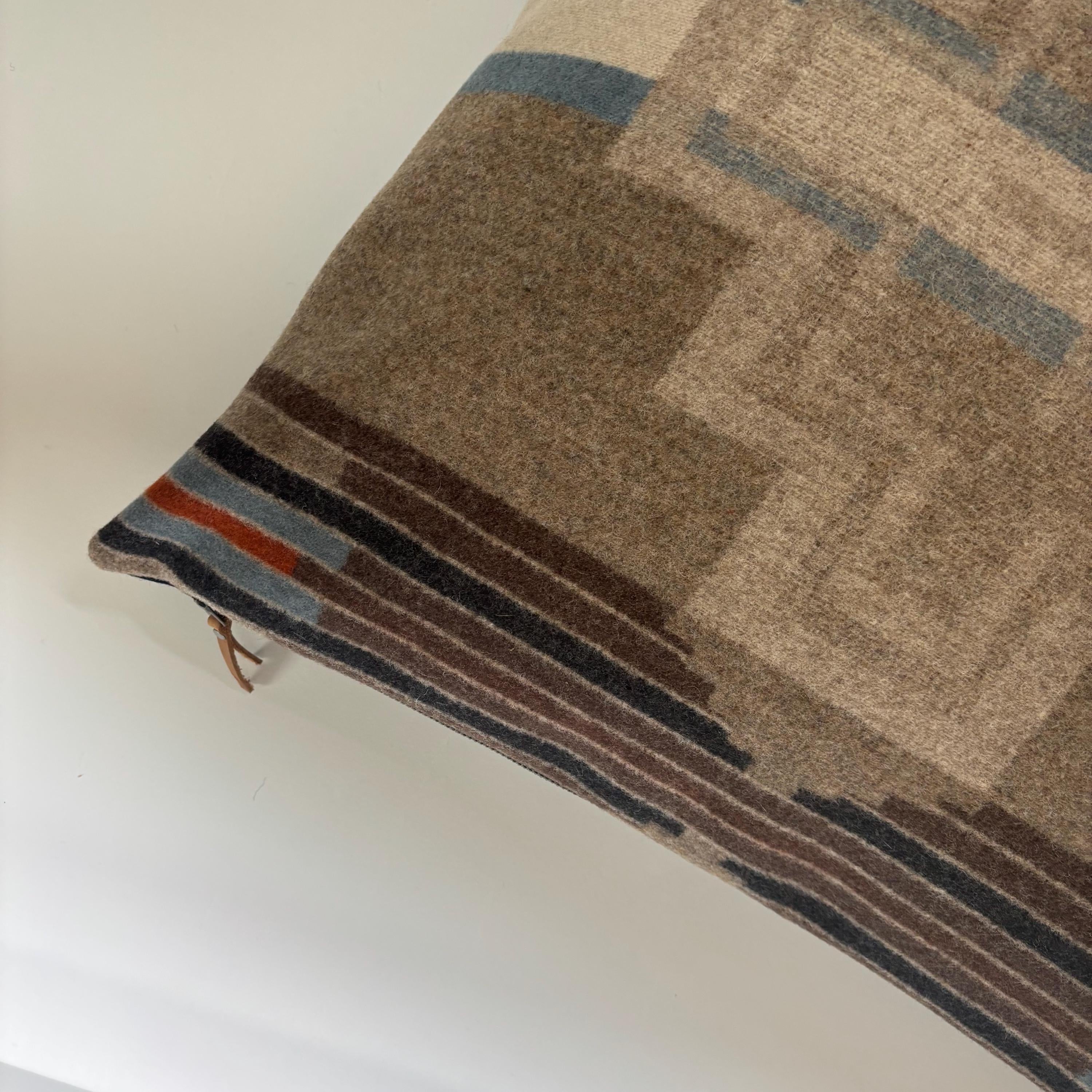 Swisscross wool Pillow Cover: Swiss Cross Stripes, Leather Pull (20" or 18")