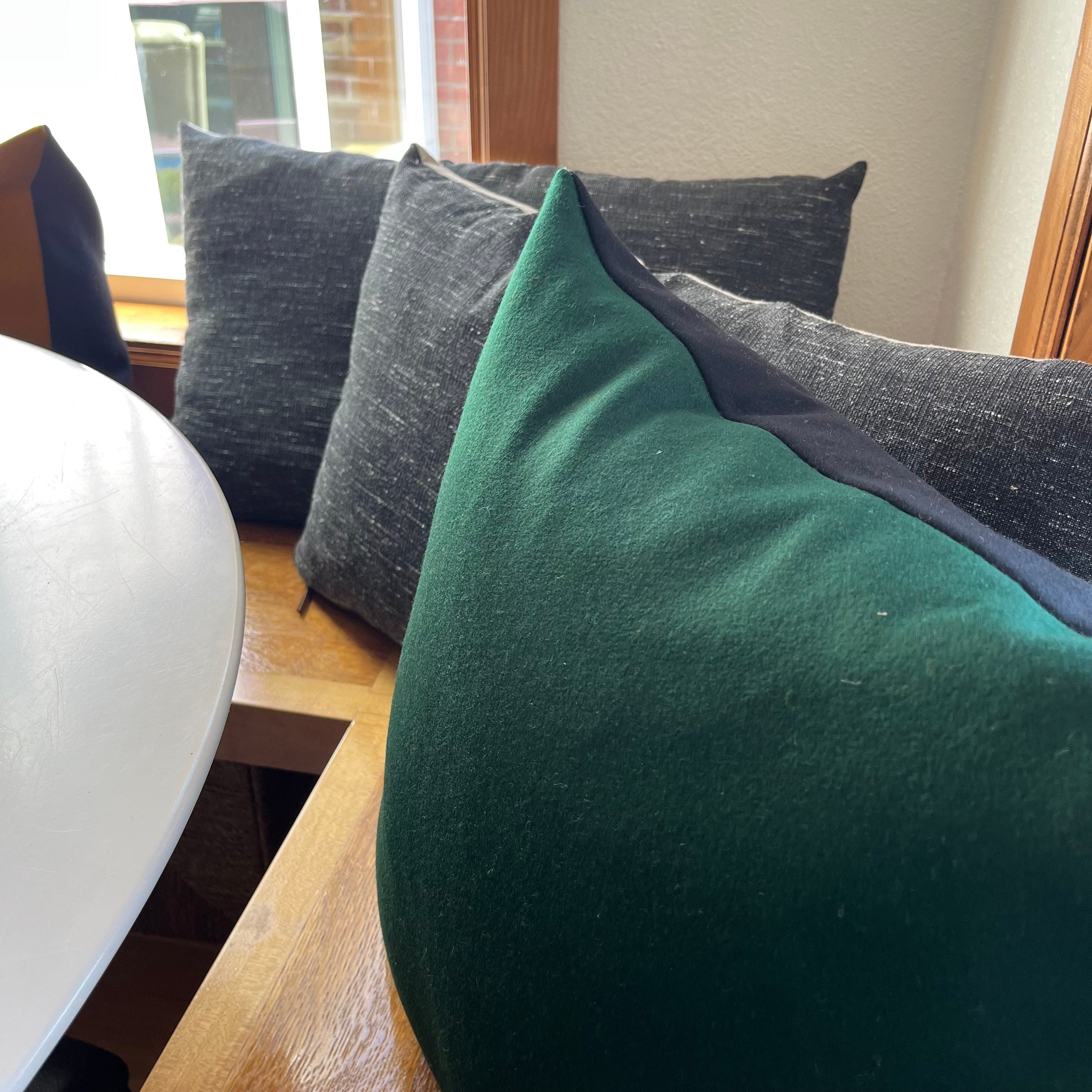 Green wool pillow cover emerald green wool pillow exposed zipper 24x2422x22 20x20 14x24 Handcrafted by misa