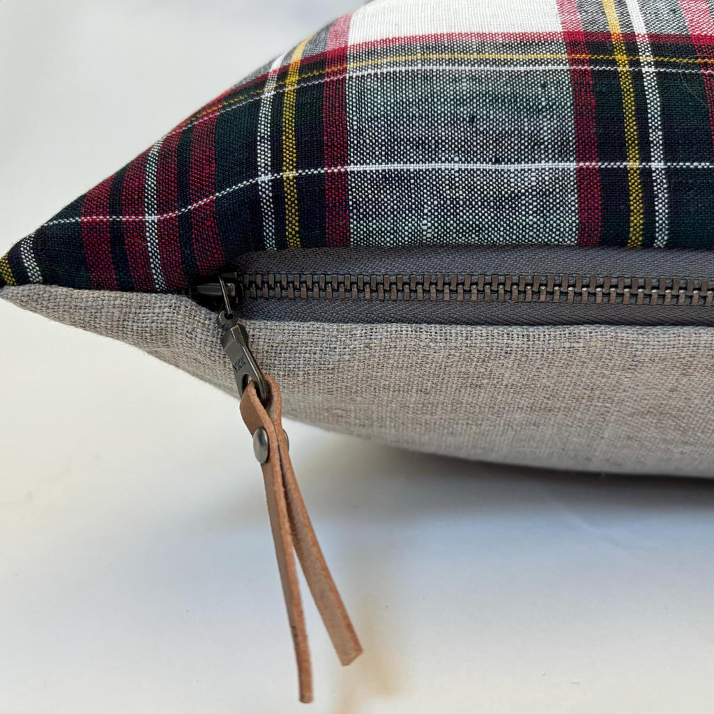 Plaid Linen Christmas Pillow Cover: Exposed Zipper, Handcrafted