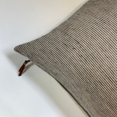 Black and tan striped linen pillow cover black stripe exposed zipper-leather pull 14x24 20"22" 24" high quality 100% linen housewarming gift