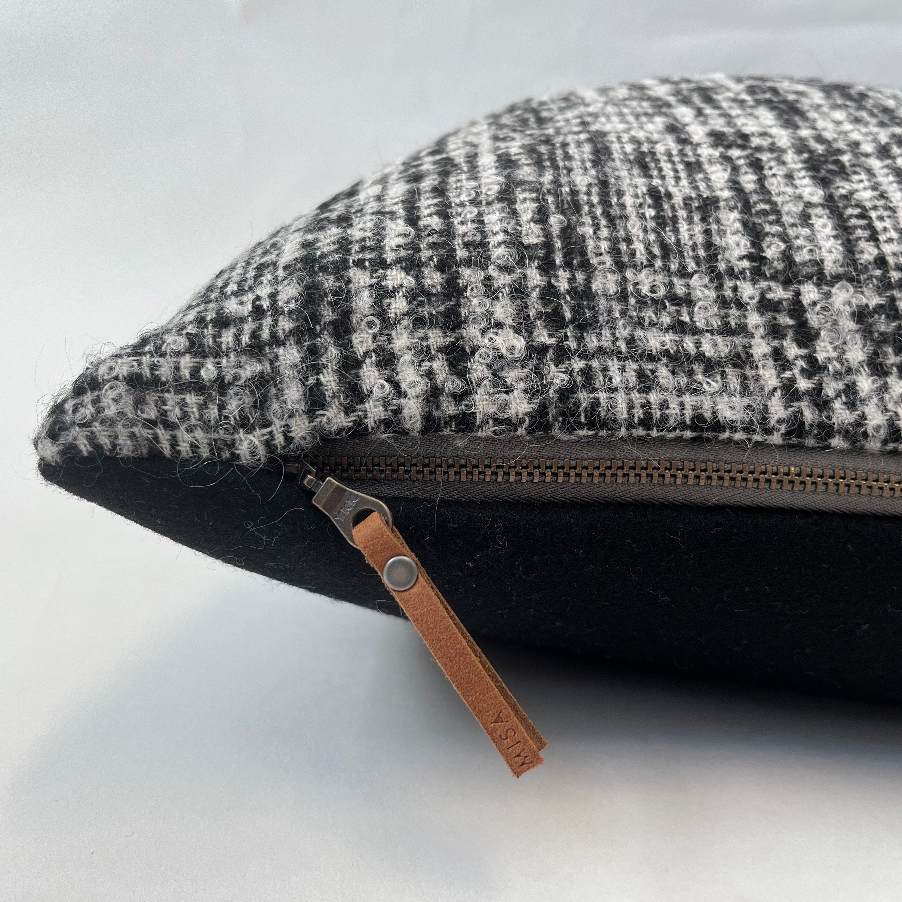 Black and white wool pillow black wool pillow exposed zipper 24" 20"22" 14x24 handmade Housewarming gift