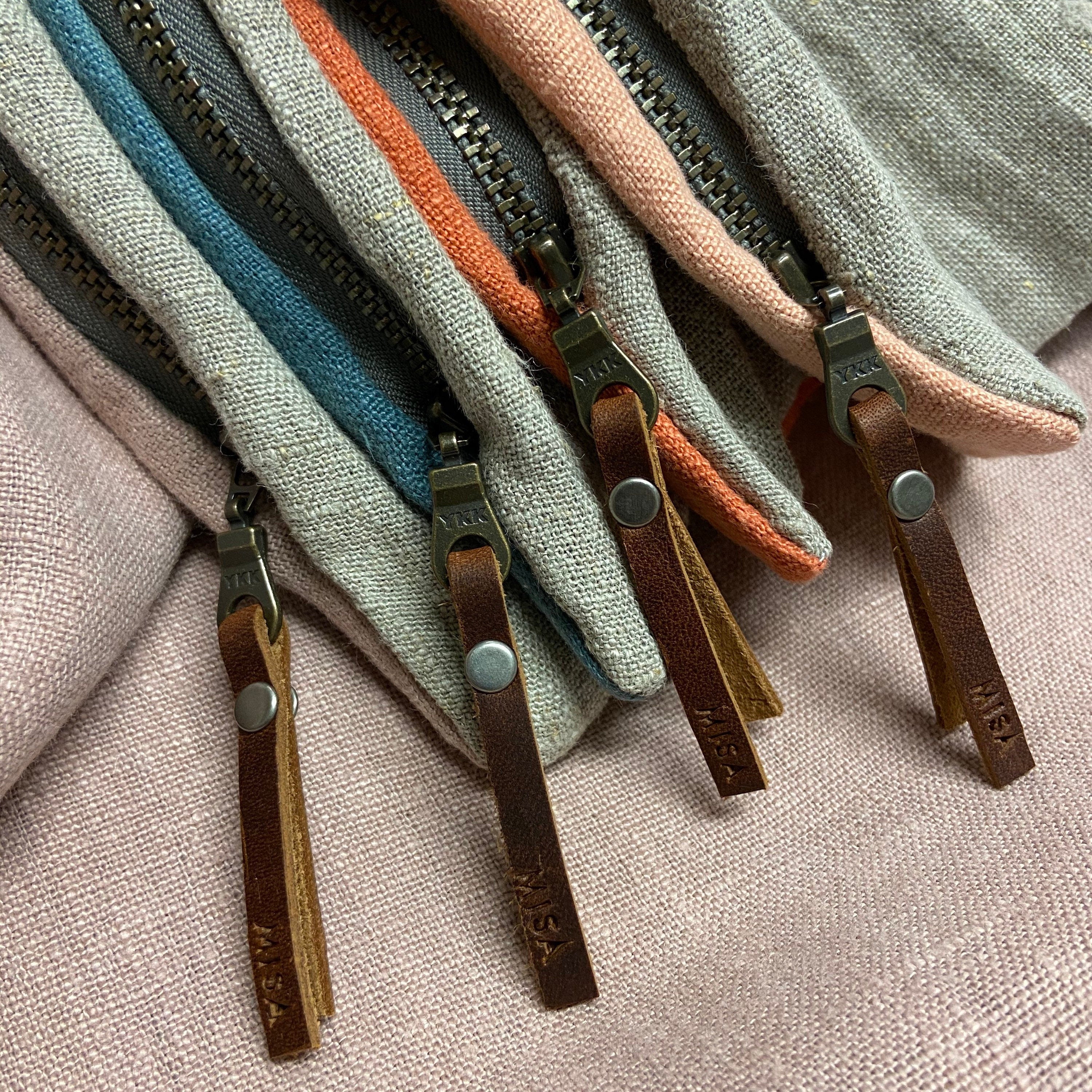 Blue linen pillow cover with a natural linen backing exposed zipper-leather pull 20x20”22x22"24x24”14x24” handcrafted by misa