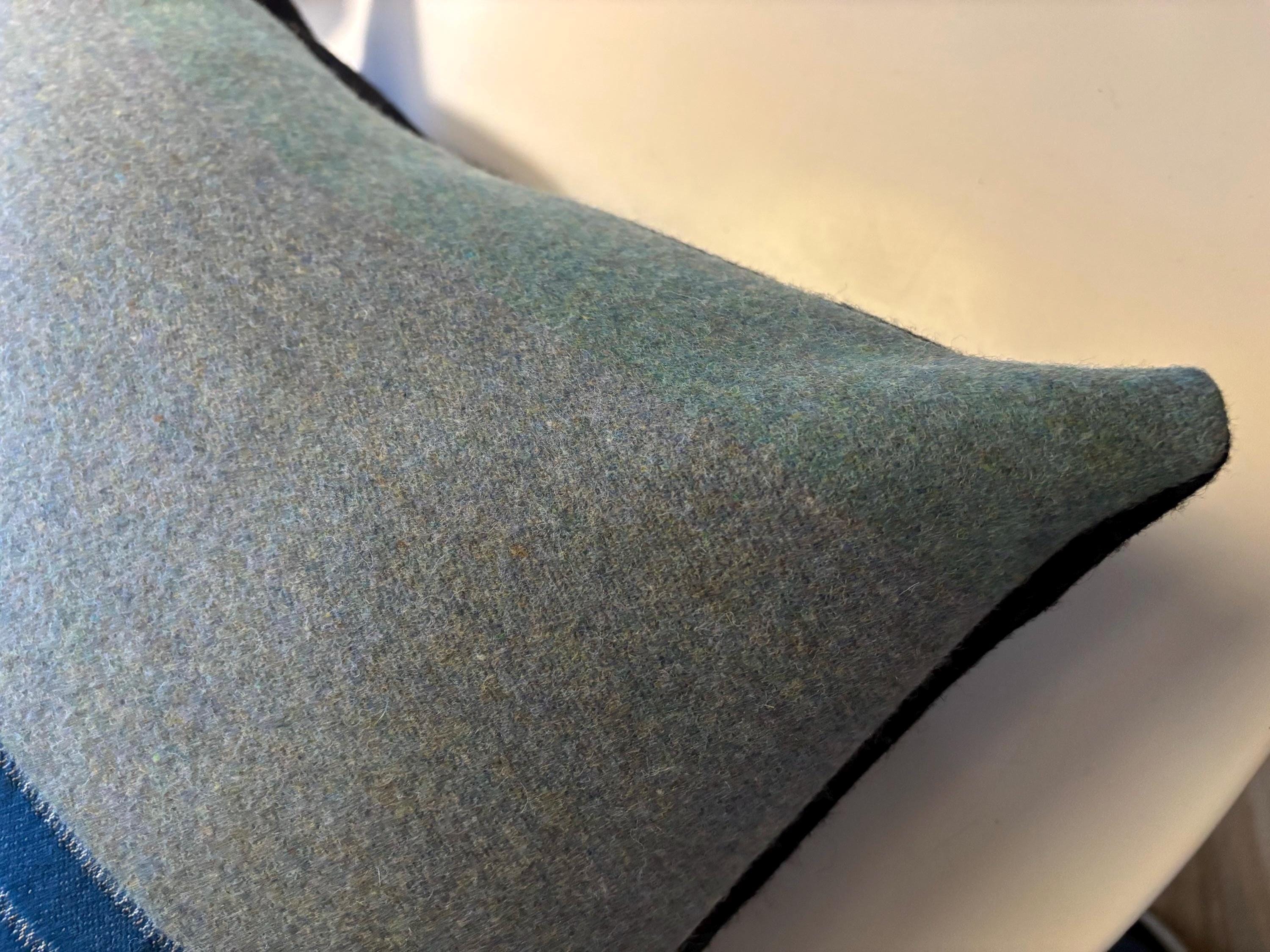 Blue striped wool pillow 18x18 exposed zipper with a leather pull housewarming winter pillow