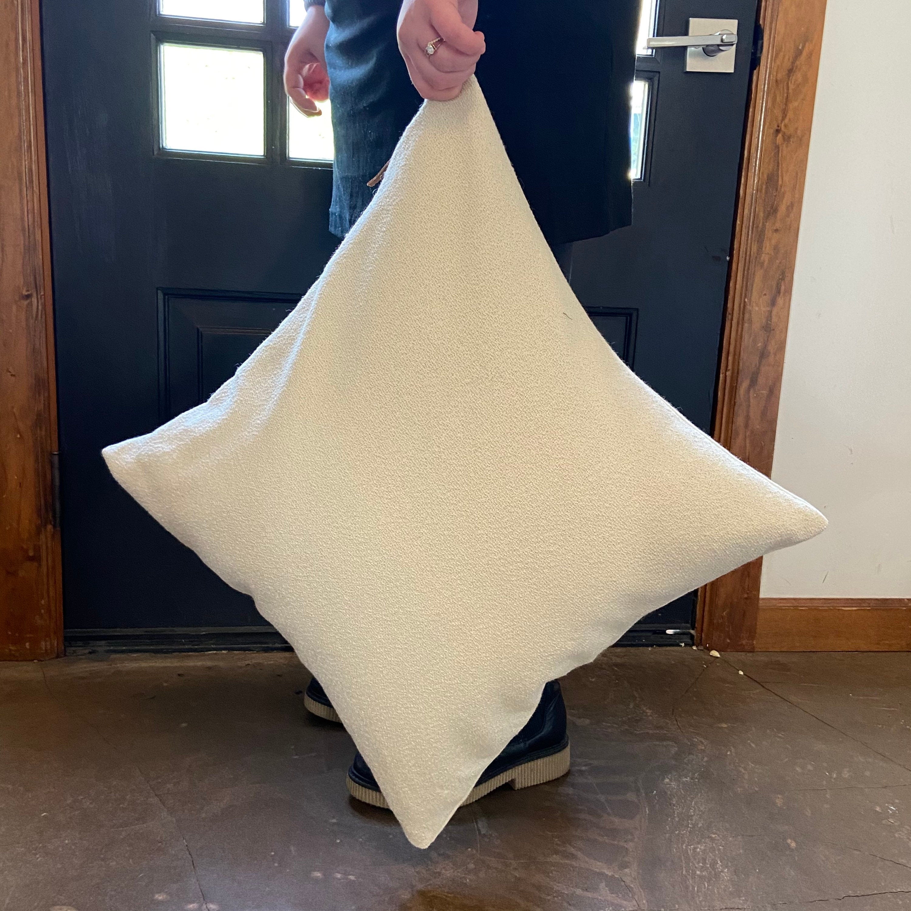 cream boucle wool pillow cover exposed zipper-leather pull 14x24 20” 22” 24” handmade