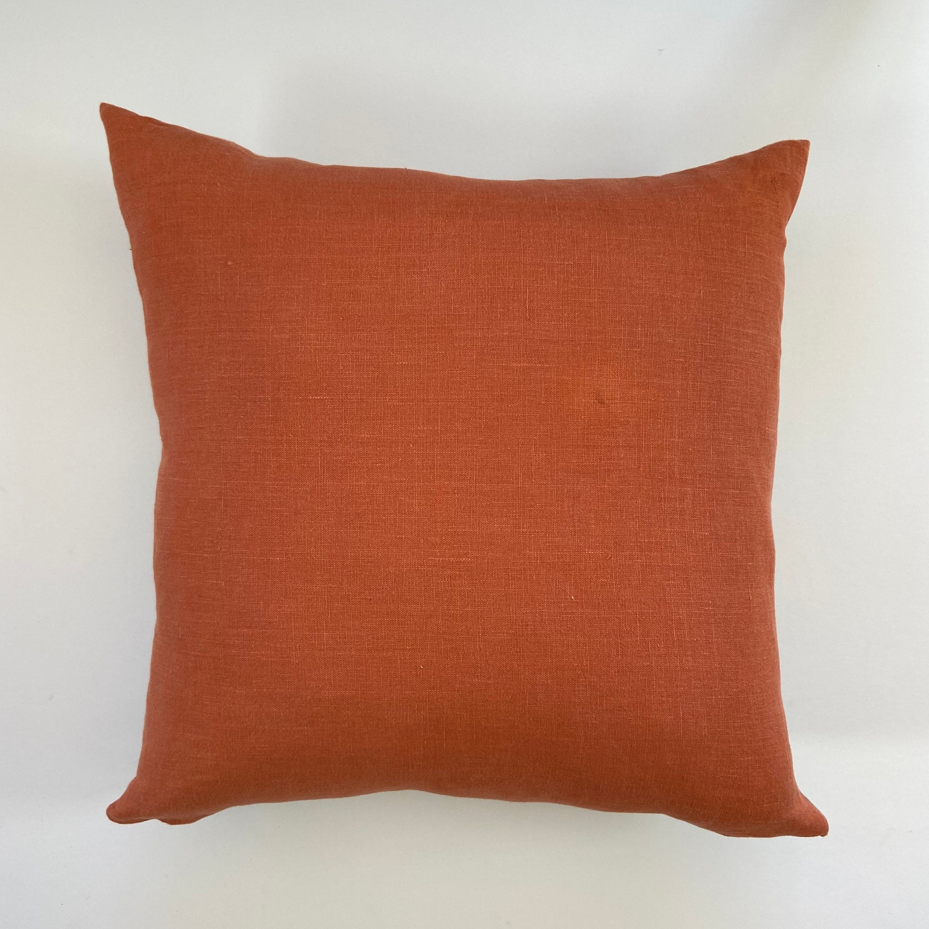 orange pillow cover orange linen pillow 100% linen exposed zipper-leather pull 20x20” 22x22" 24x24" 14x24” handcrafted by misa housewarming