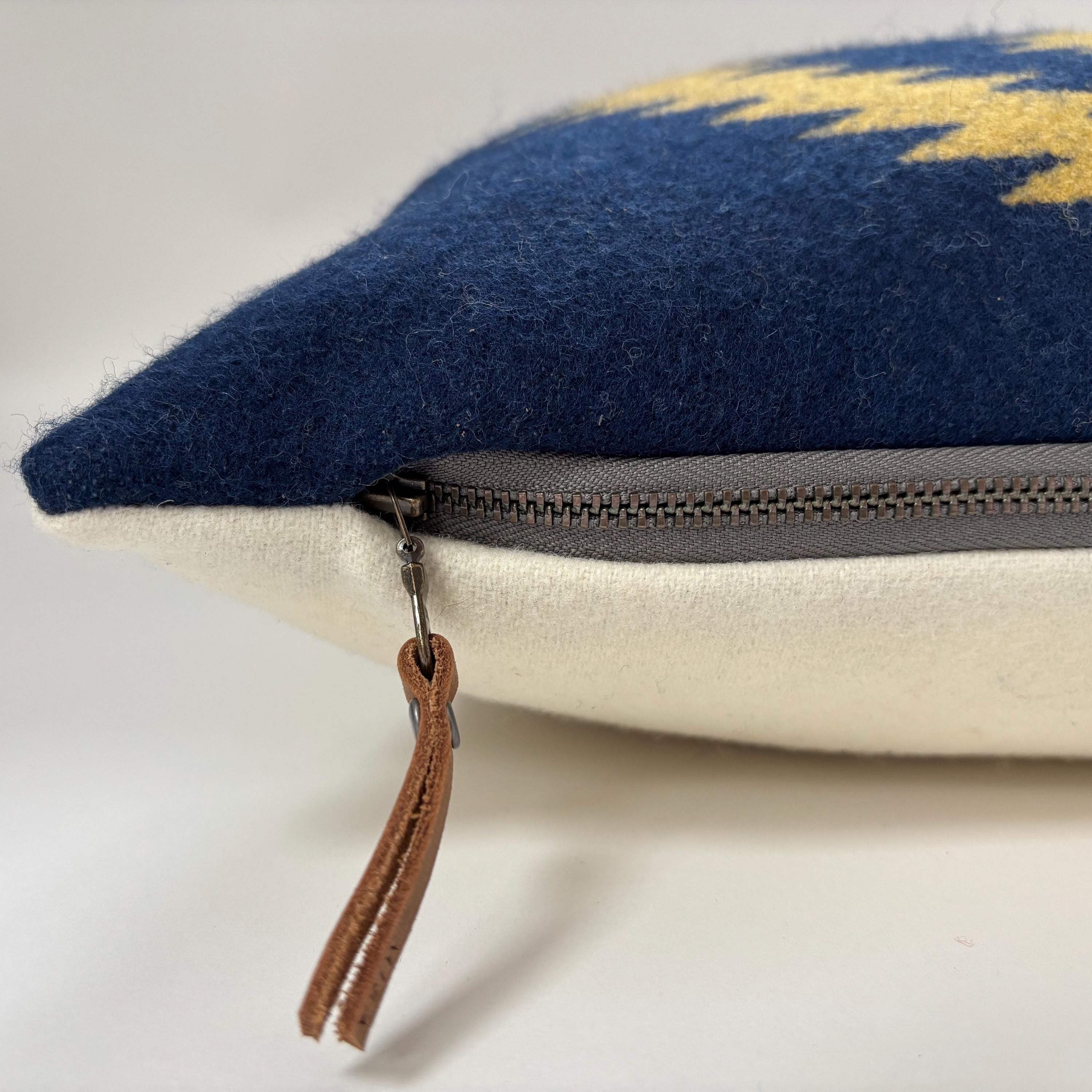 Wool Pillow Cover: Blue Yellow Aztec Southwestern, 18x18”