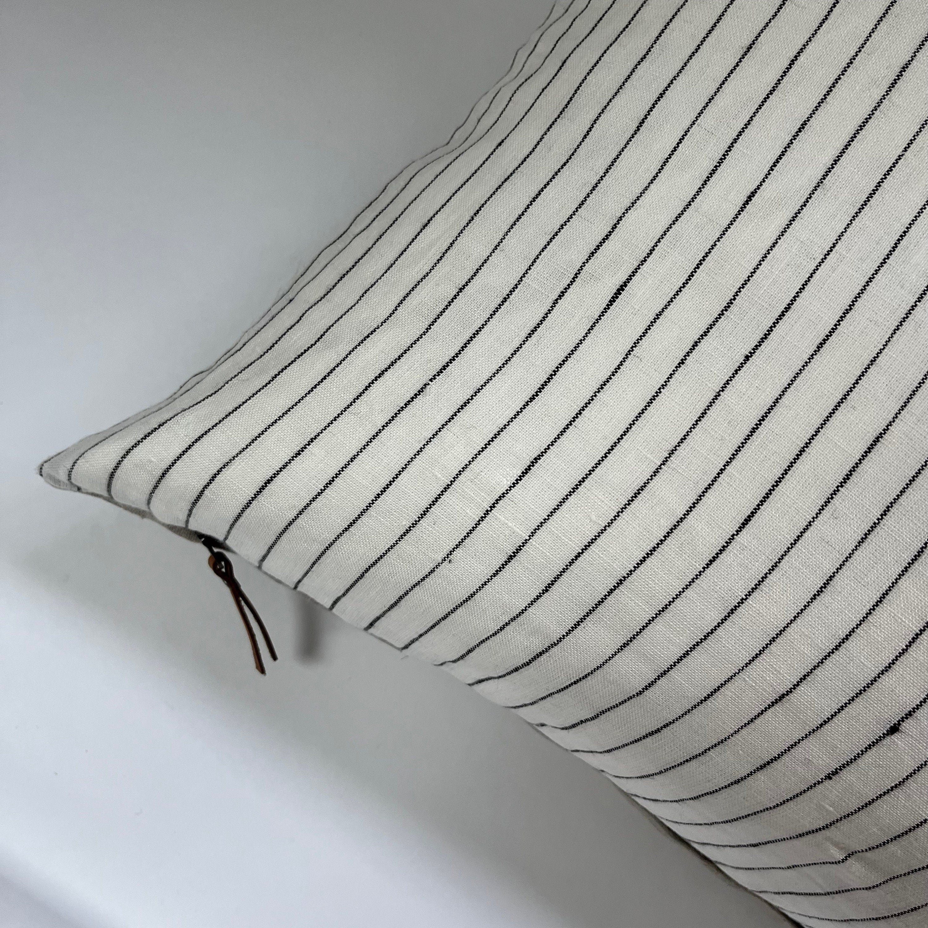 Striped Linen Pillow Cover: Black and White, Exposed Zipper