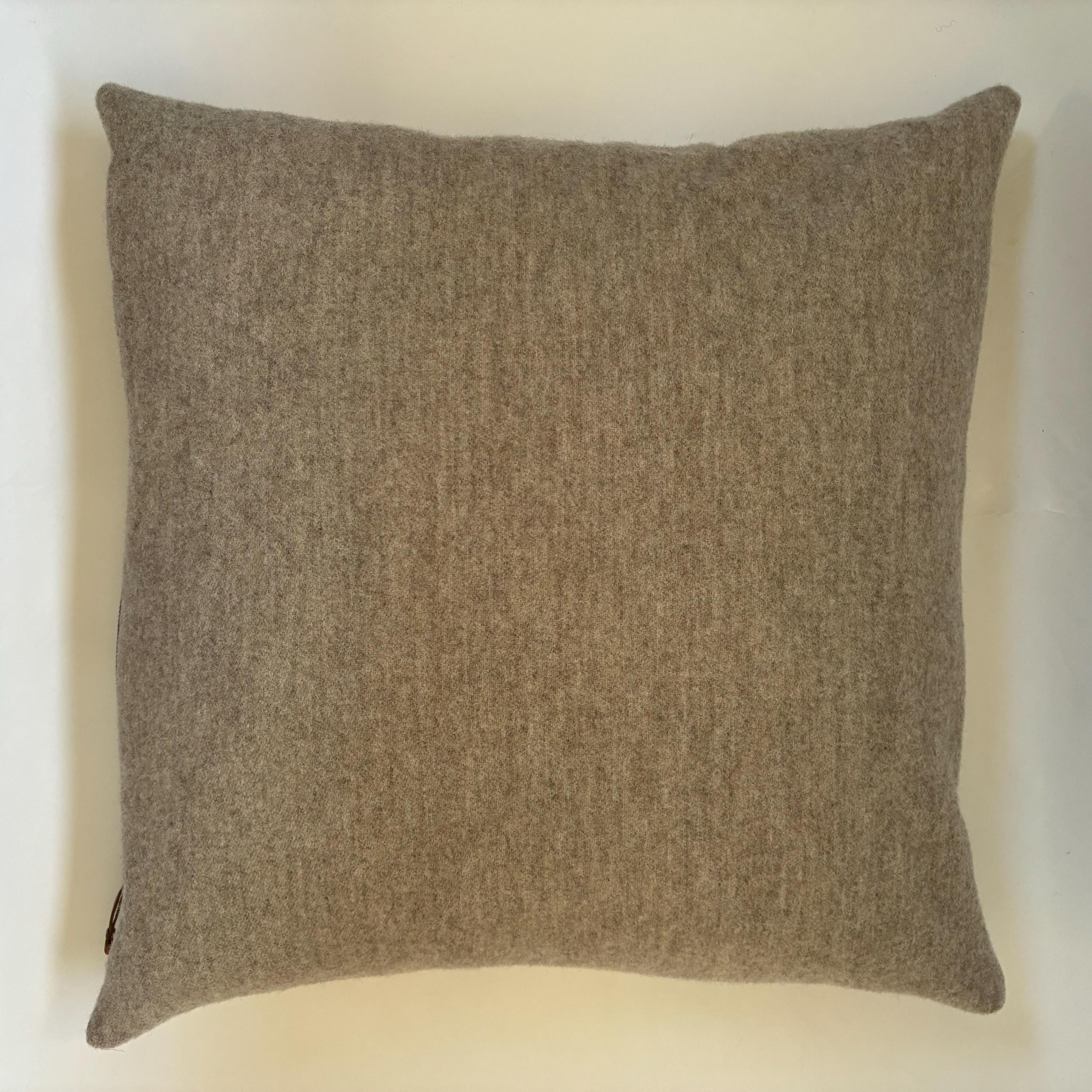 Multicolored striped wool pillow cover Yellowstone wool exposed zipper-leather pull 20x20 handmade house warming gift