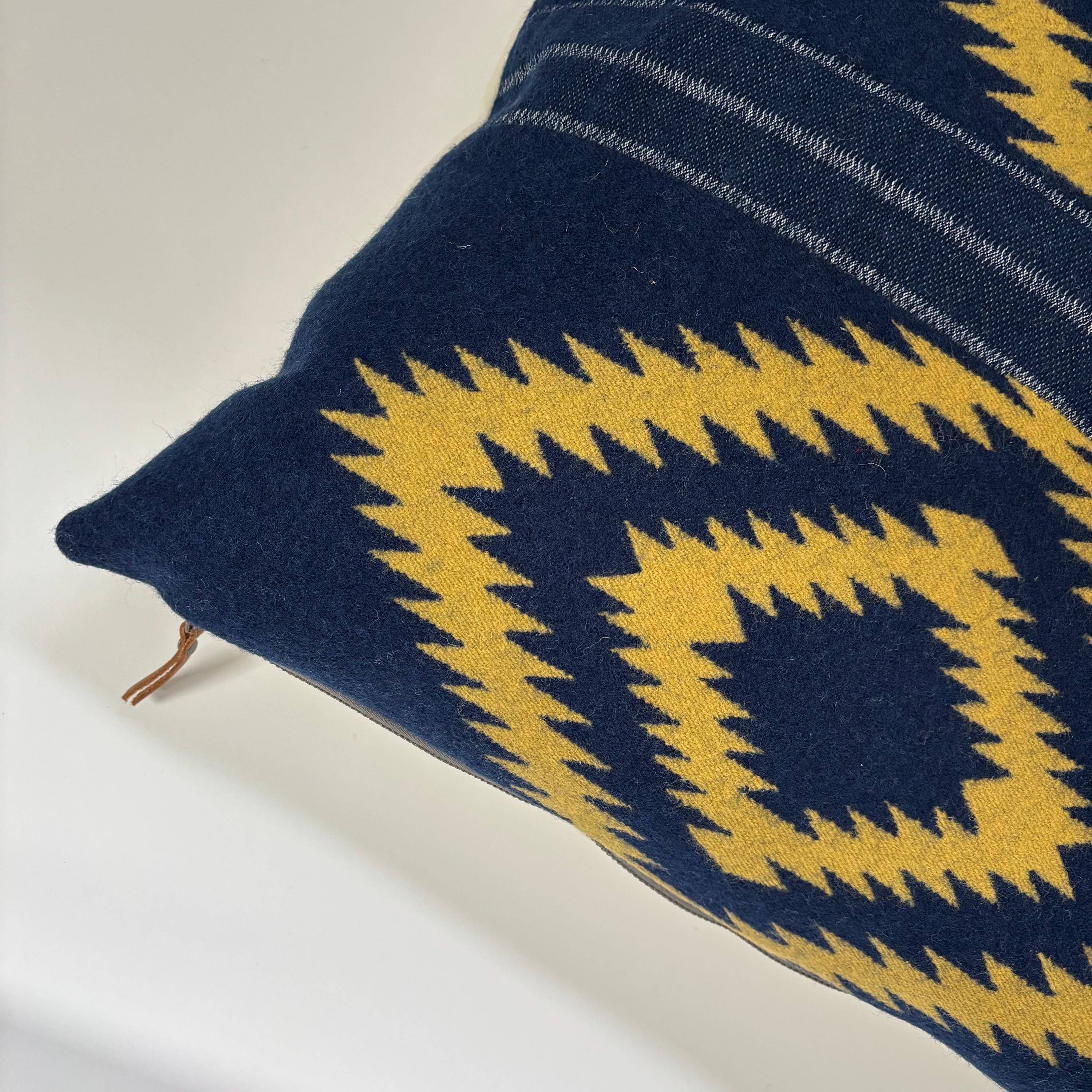 Wool Pillow Cover: Blue Yellow Aztec Southwestern, 18x18”