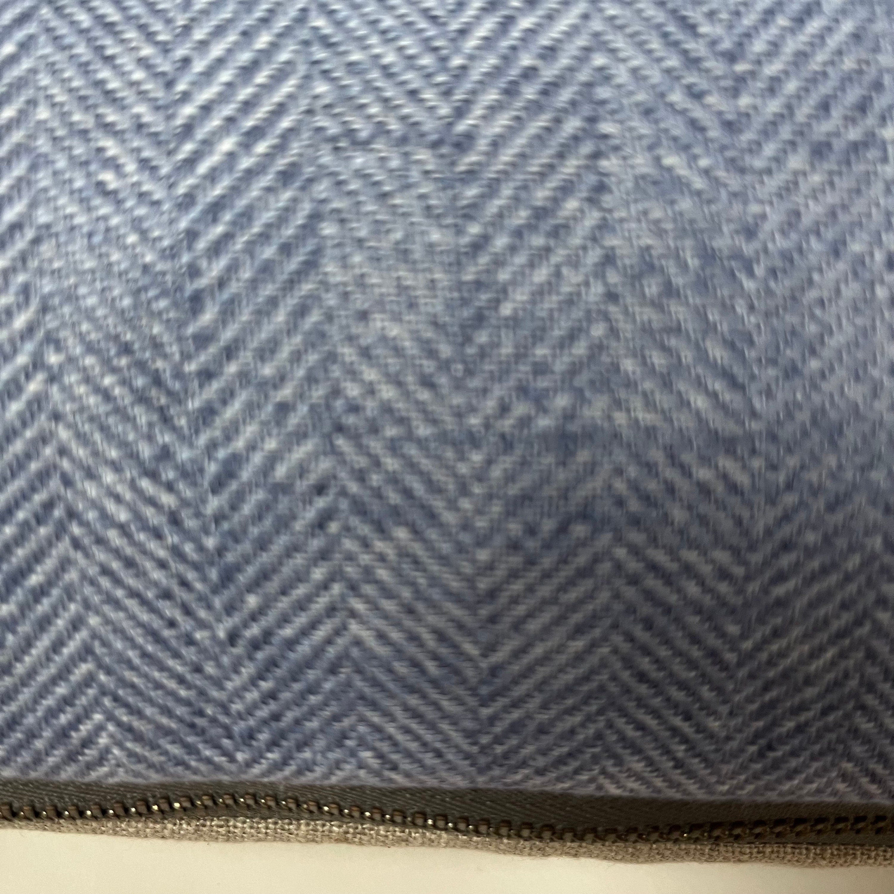 Handcrafted Blue Linen Pillow Cover: Exposed Zipper, Leather Pull
