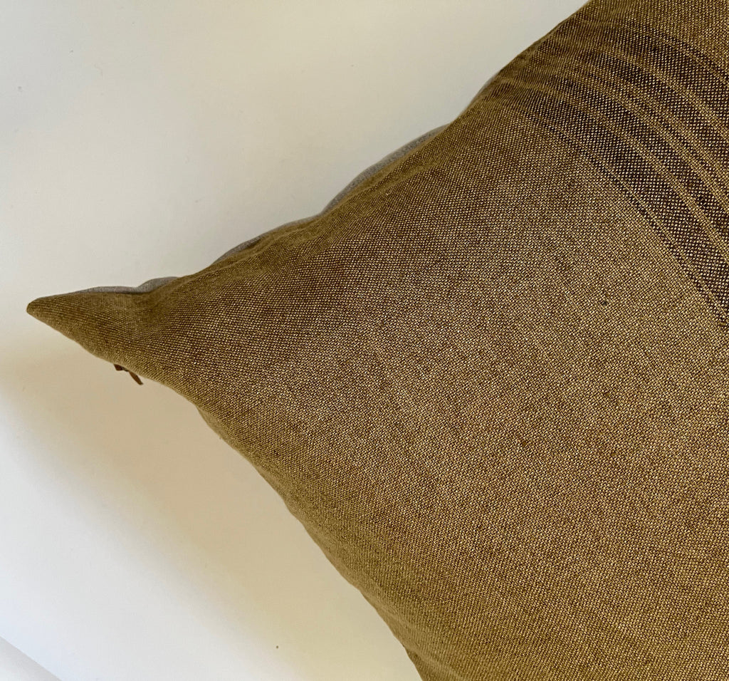 Gold with brown striped linen pillow cover 100% linen pillow exposed zipper-leather pull 14x24 20x20 high quality housewarming gift