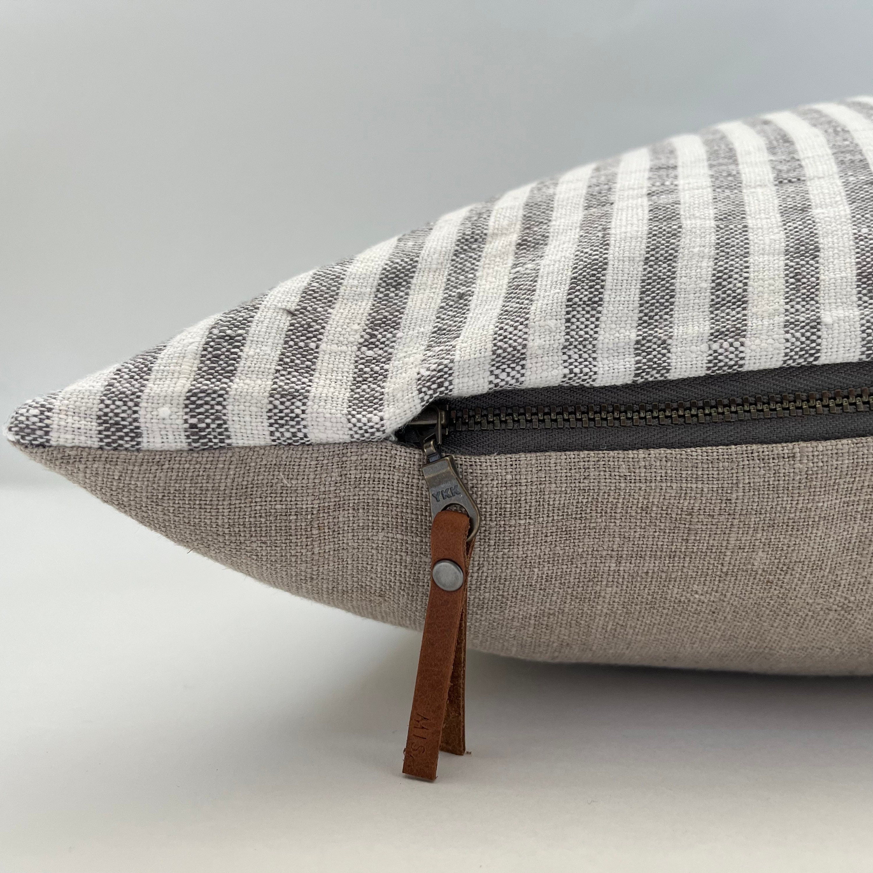 Gray pillow cover gray striped linen pillow gray and white striped pillow gray striped exposed zipper 14x24 20"22"24" housewarming gift