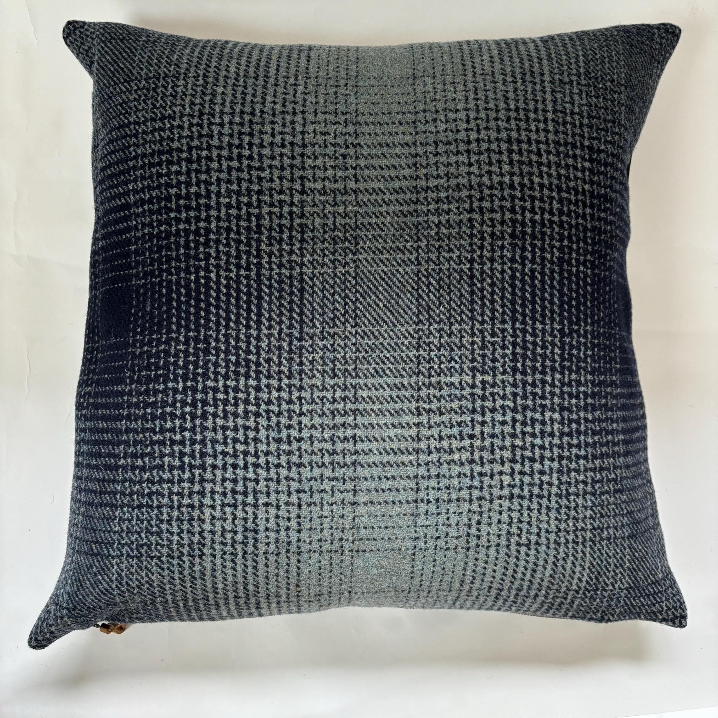 Wool Pillow Cover: Blue Plaid with Exposed Zipper
