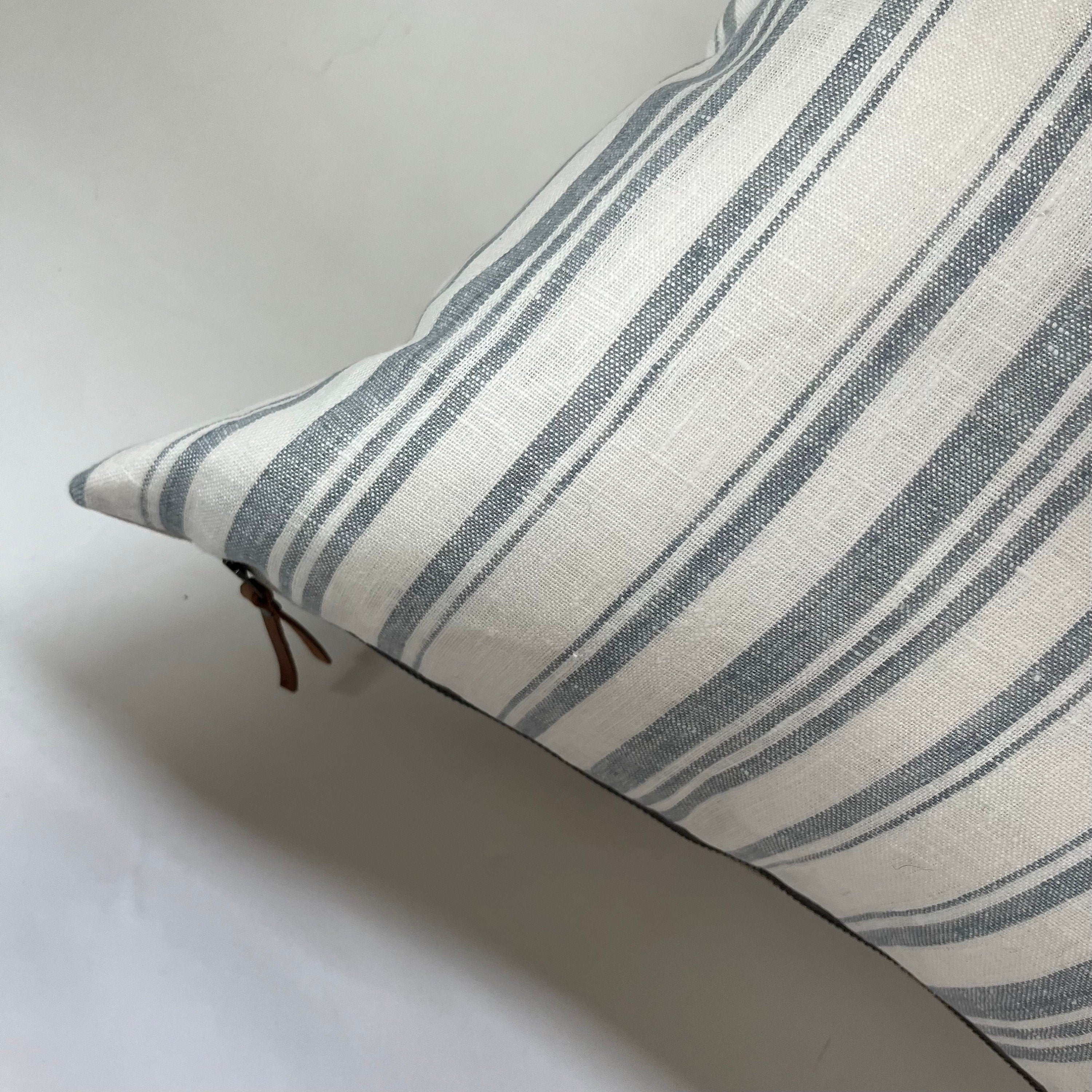 Blue Striped Linen Pillow Cover: 18x18 Decorative Throw Pillow
