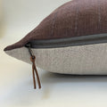 Brown striped linen pillow cover with neutral linen backing exposed zipper 18” 20”22”24”housewarming gift handcrafted by misa 100% linen