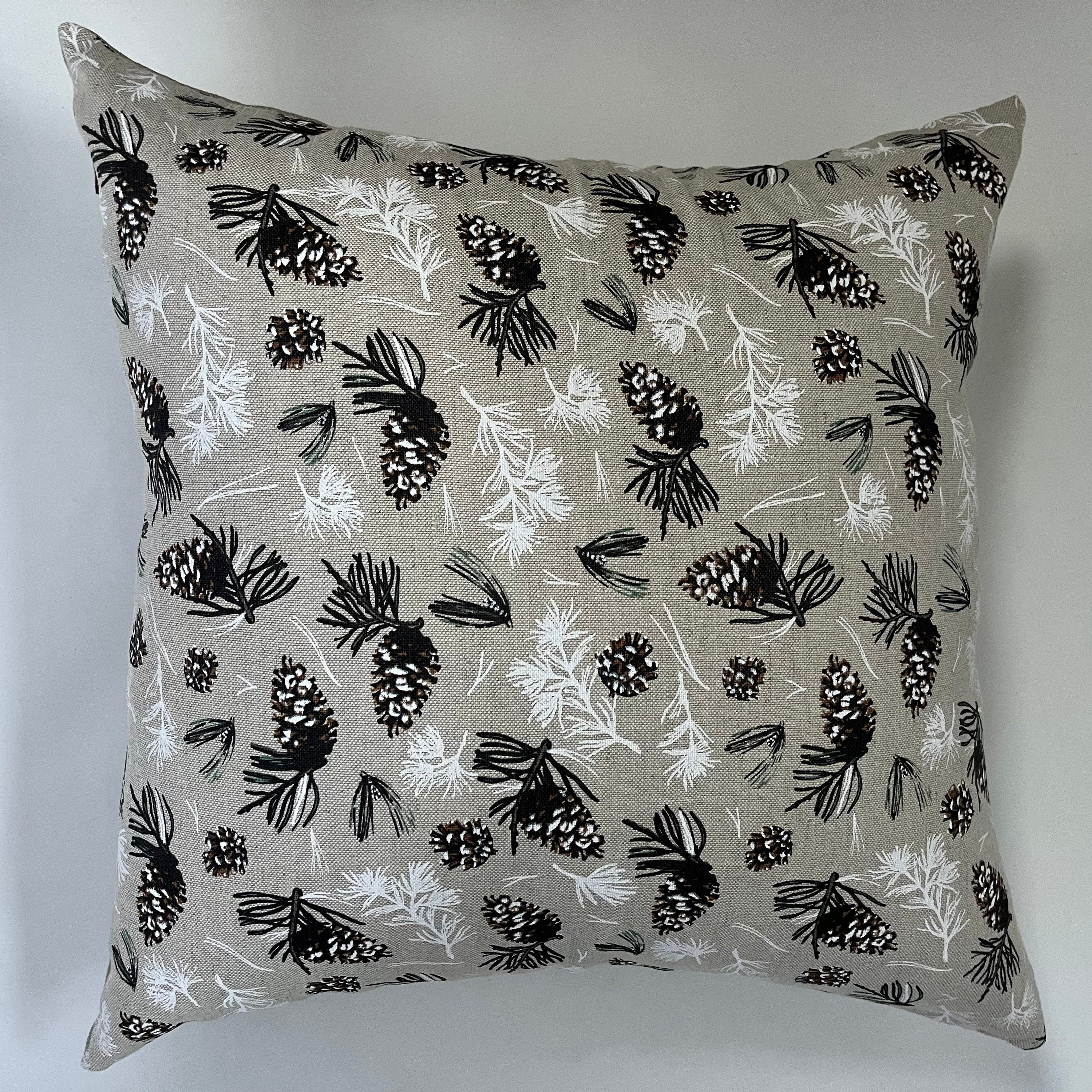 Christmas pillow pine cone winter  linen pillow cover exposed zipper-leather pull  14x24 20x20 forest scene housewarming gift