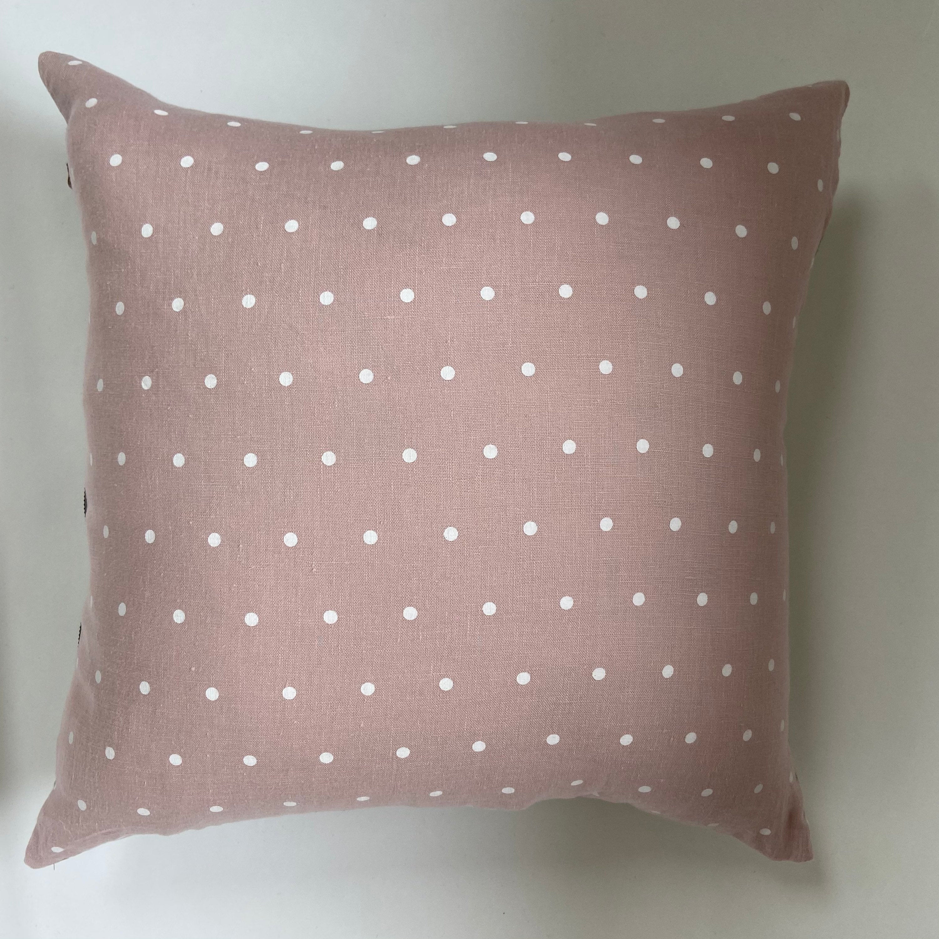 Pink pillow linen polka dot pillow girls pillow linen pillow linen backing exposed zipper-leather pull 20”22"24"14x24” housewarming