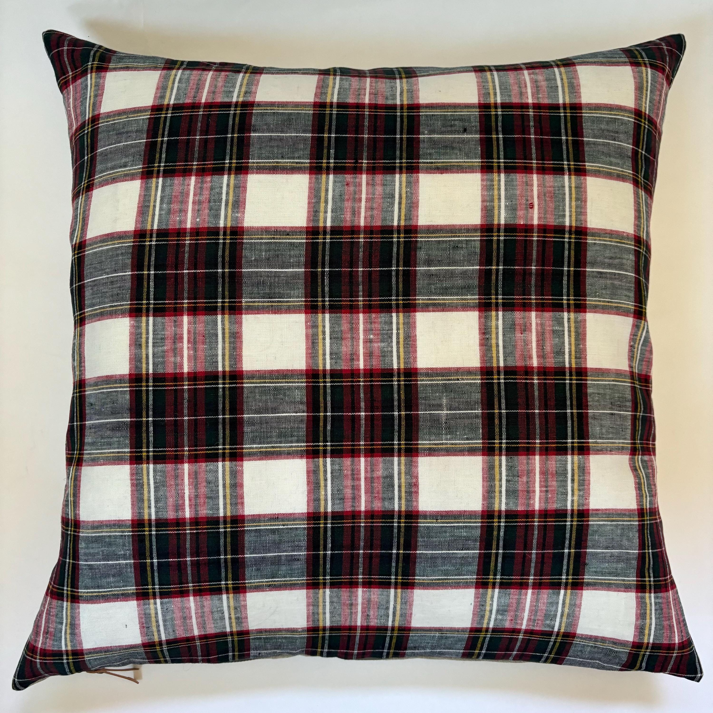 Plaid Linen Christmas Pillow Cover: Exposed Zipper, Handcrafted