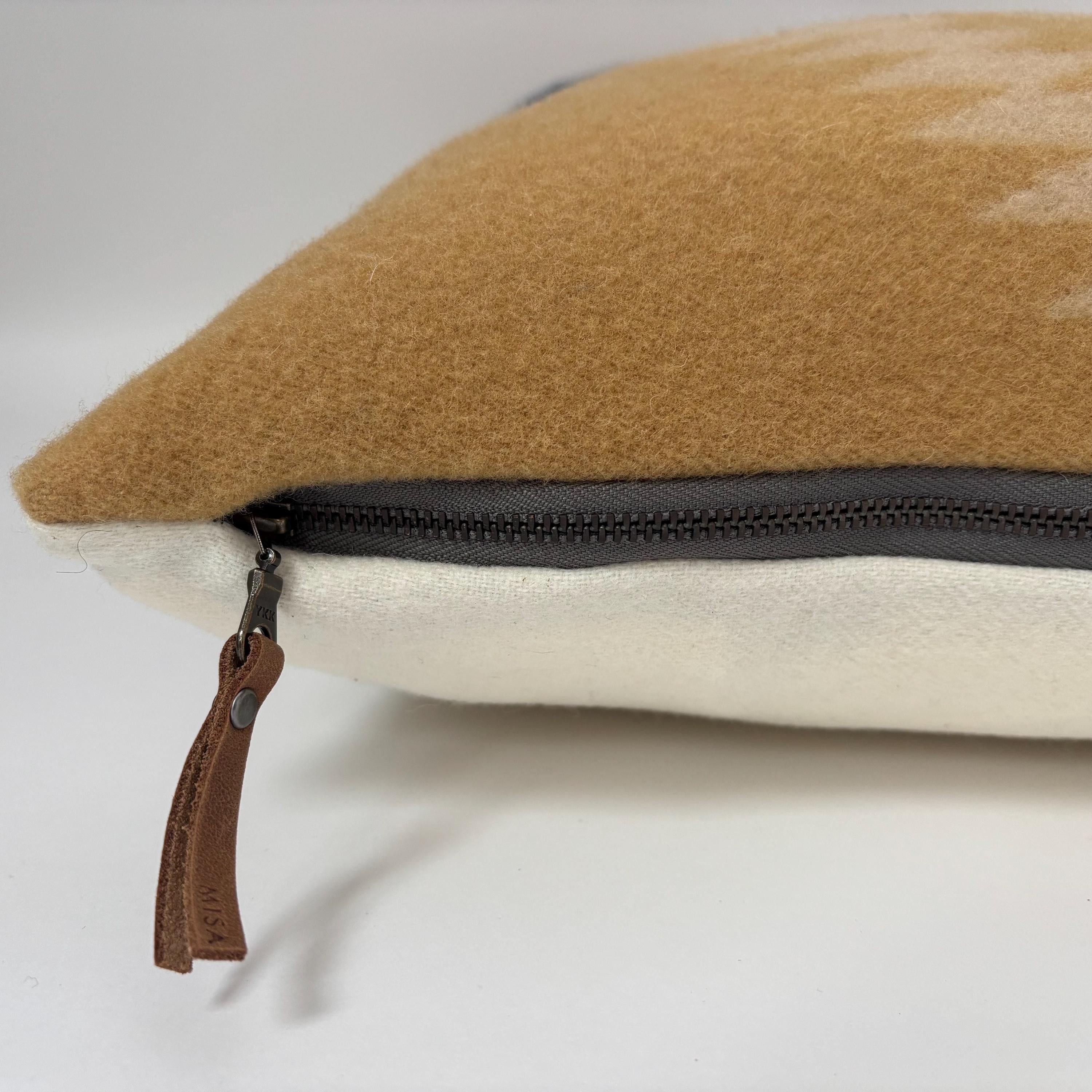 Wool Pillow Cover: Aztec Southwestern Design, Leather Pull (18x18”)