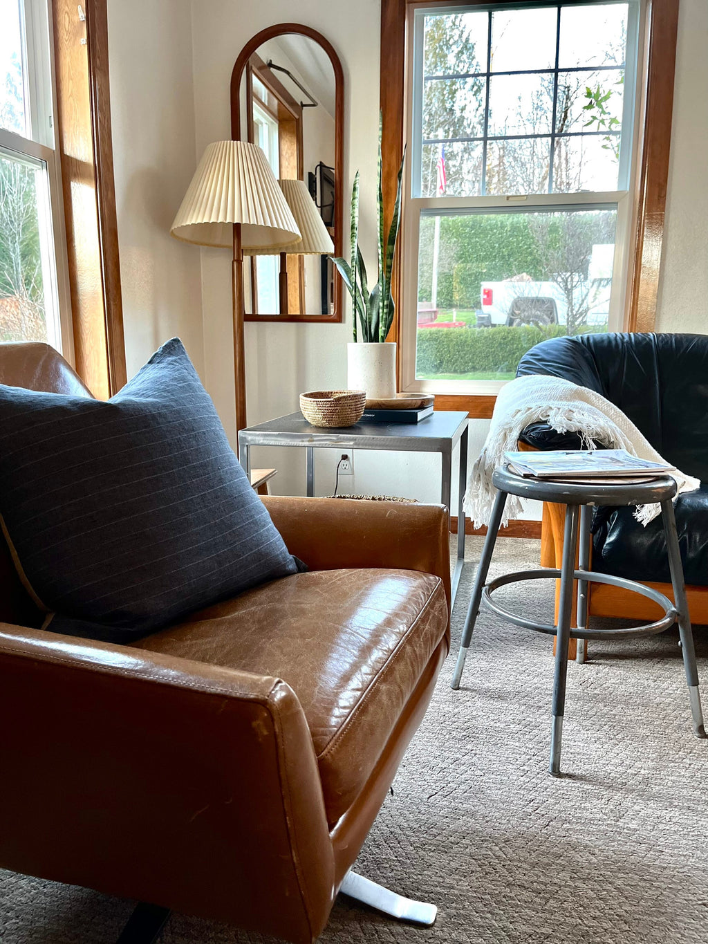 Dark gray striped linen pillow cover exposed zipper-leather pull  14x24 20x20 24x24 high quality 100% linen housewarming gift