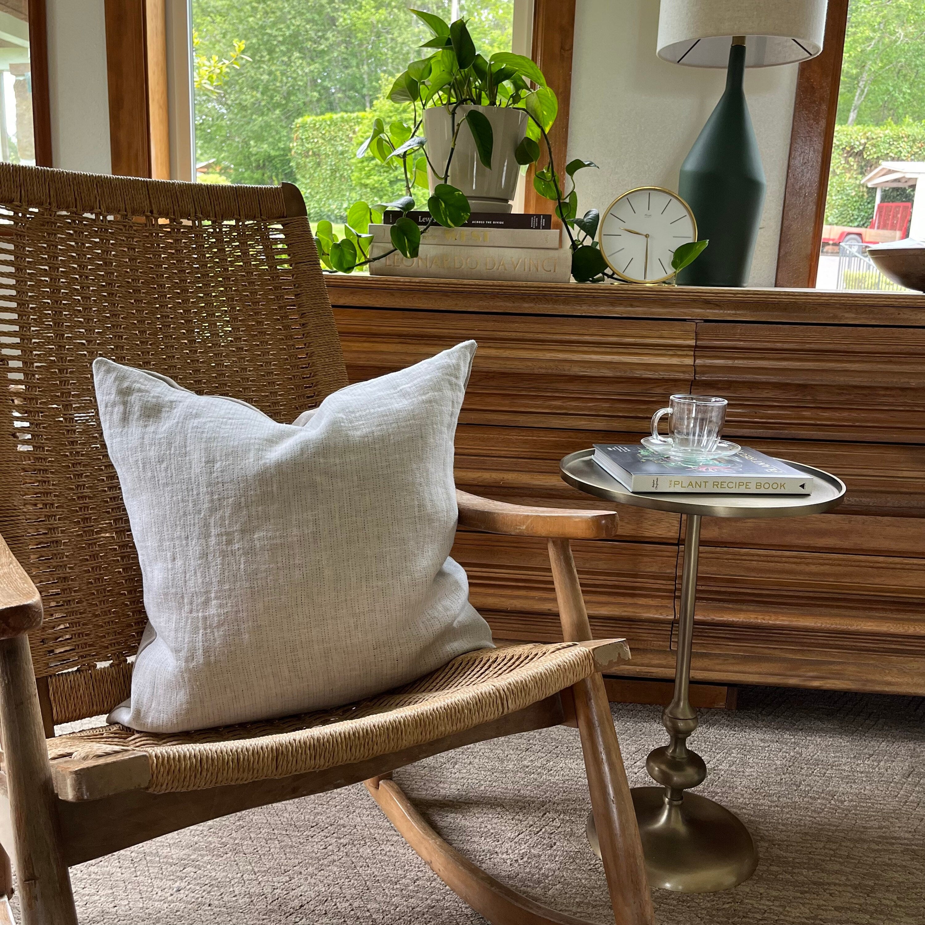 white and black striped linen pillow cover exposed zipper-leather pull 20"22"24" 14x24 high quality 100% linen housewarming gift