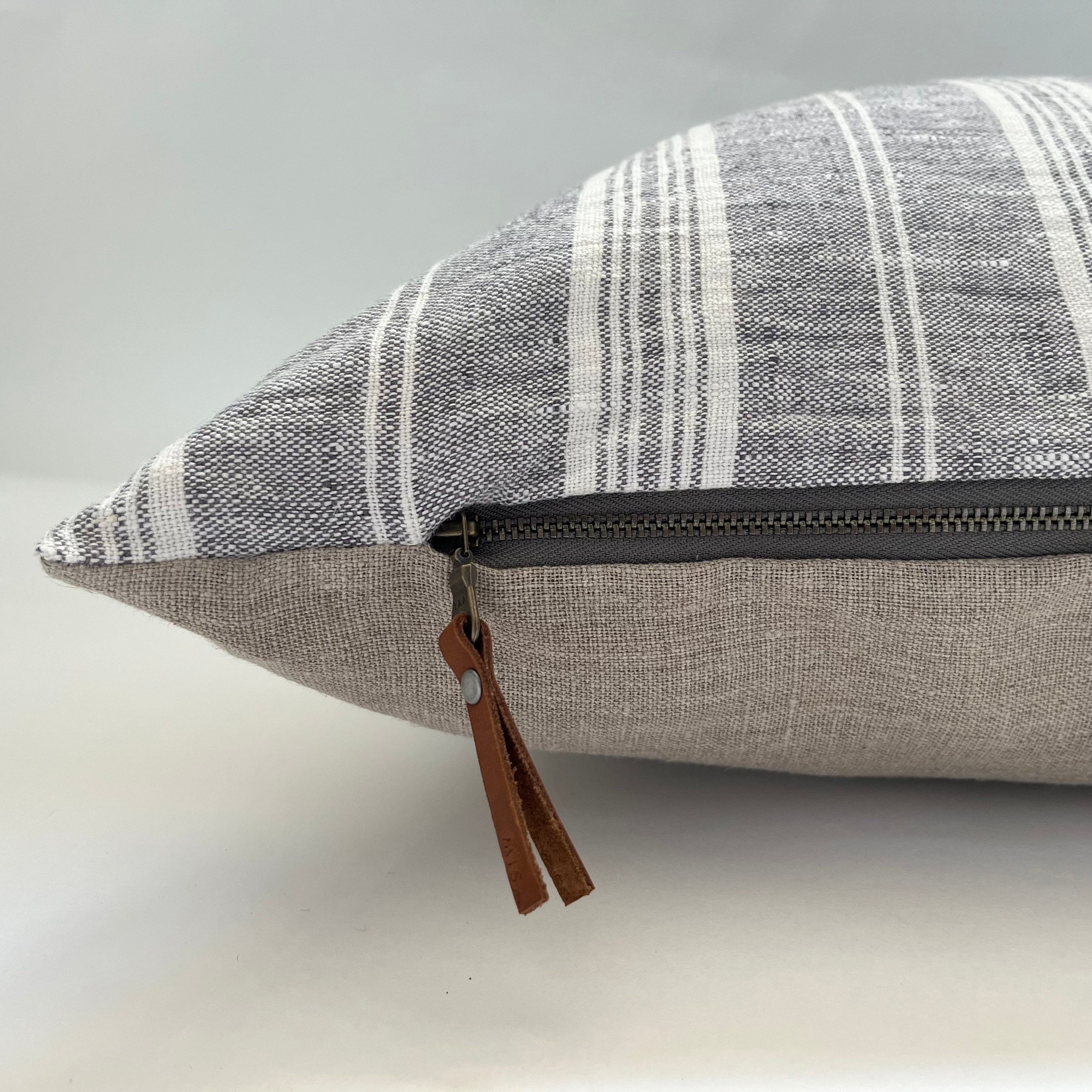 Gray striped pillow gray and white linen pillow 100% linen exposed zipper 14x24 20" 22" 24" housewarming gift