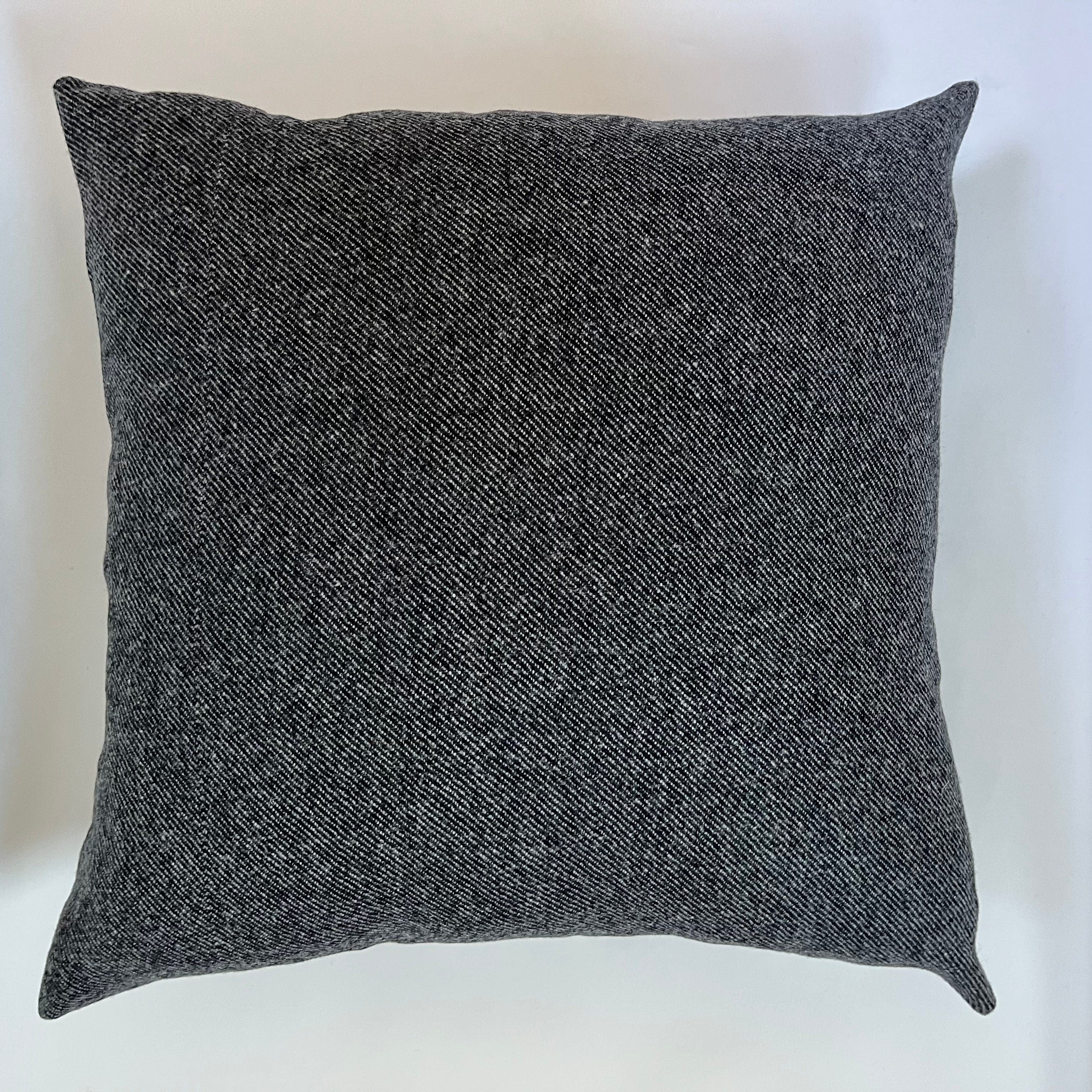 Black and white pinstriped wool pillow cover exposed zipper-leather pull 24"22"20" 14x24 handmade