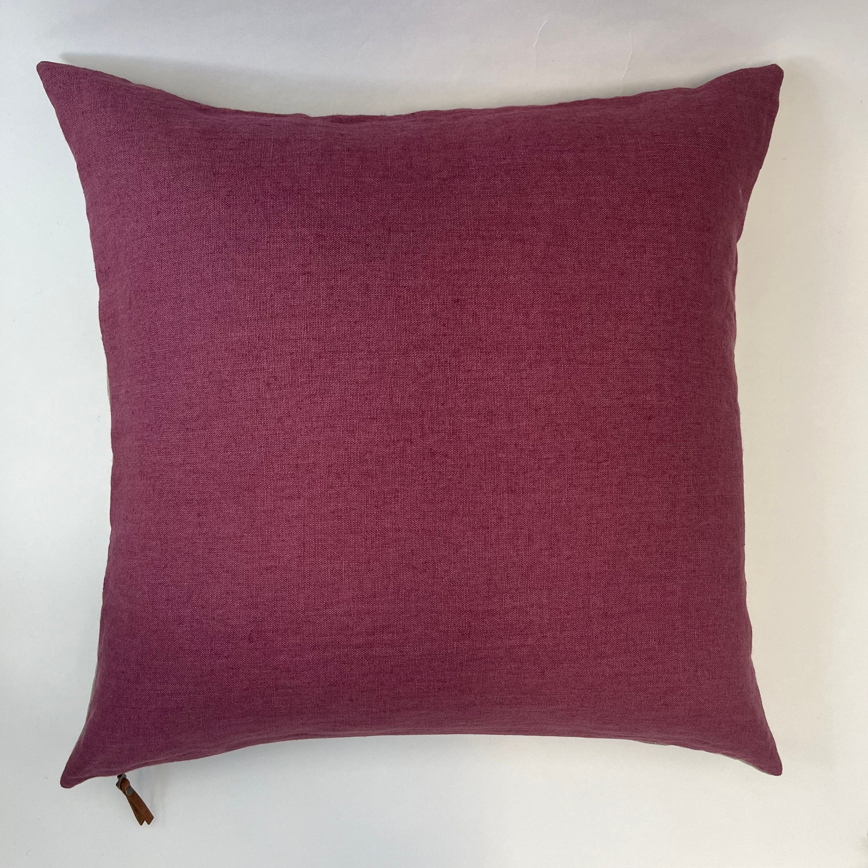 Pink pillow rose pink linen pillow plum girls pillow exposed zipper-leather pull  20”22" 24" 14x24” housewarming gift handcrafted by misa