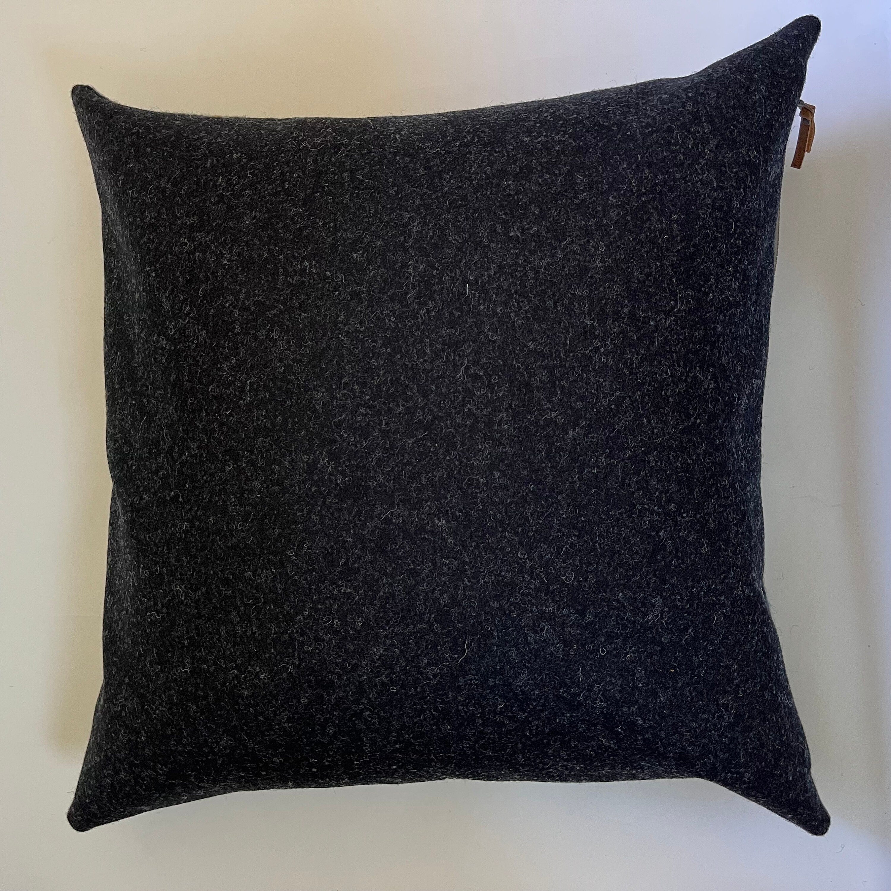 Black blue gold plaid wool pillow cover exposed zipper-leather pull 24"20"22" 14x24 handmade