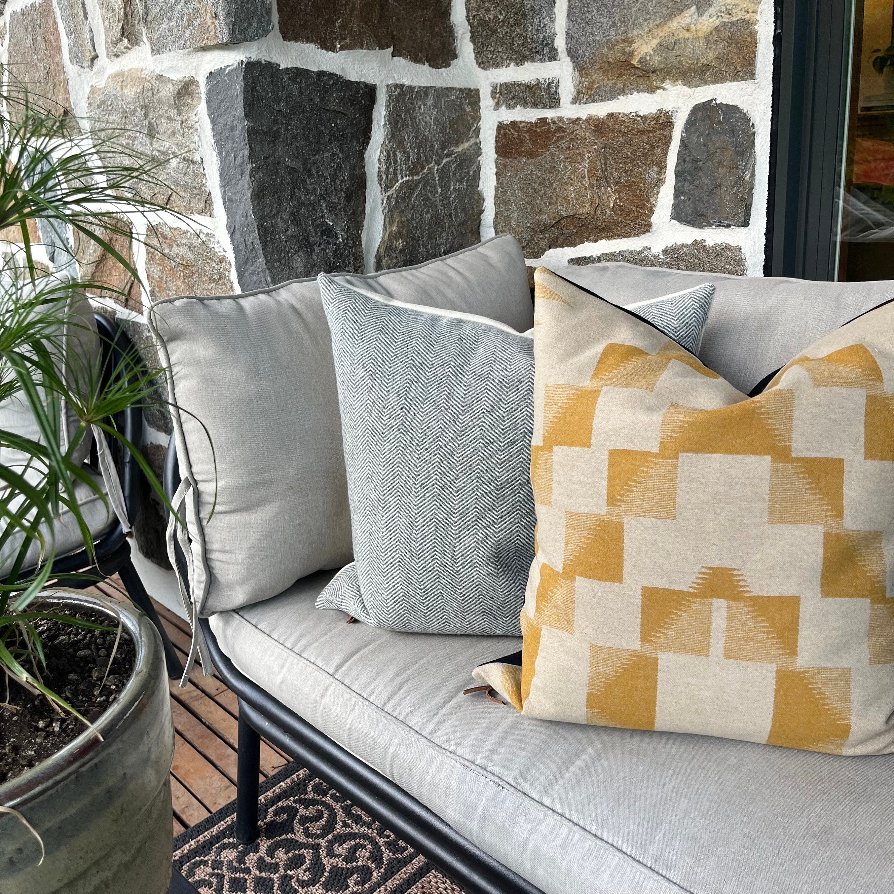 gold and tan wool pillow cover exposed zipper-leather pull 24x24 22x22" 20x20 14x24 handmade with housewarming gift