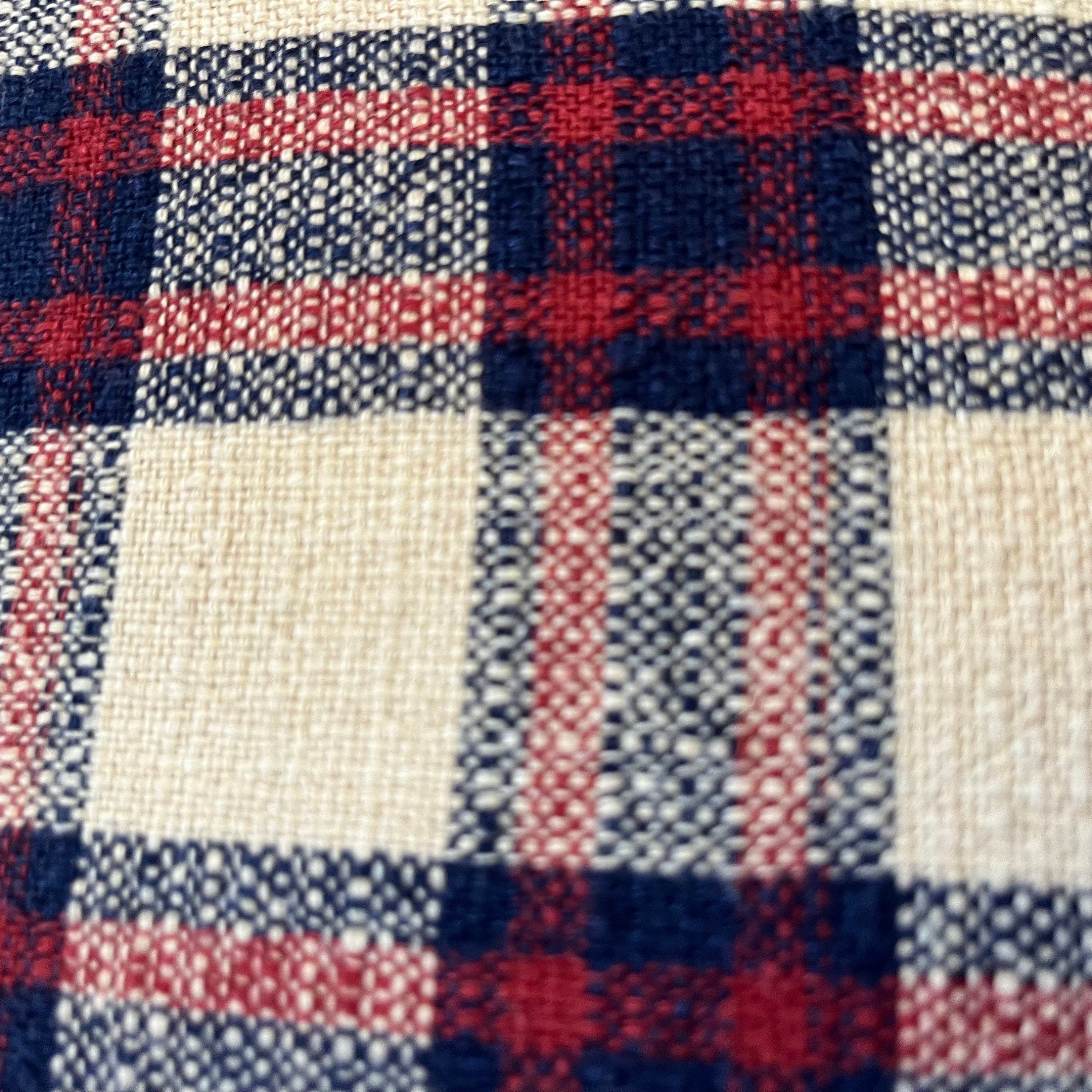 Plaid Linen Pillow Cover: Red, Blue, Cream Windowpane, Exposed Zipper