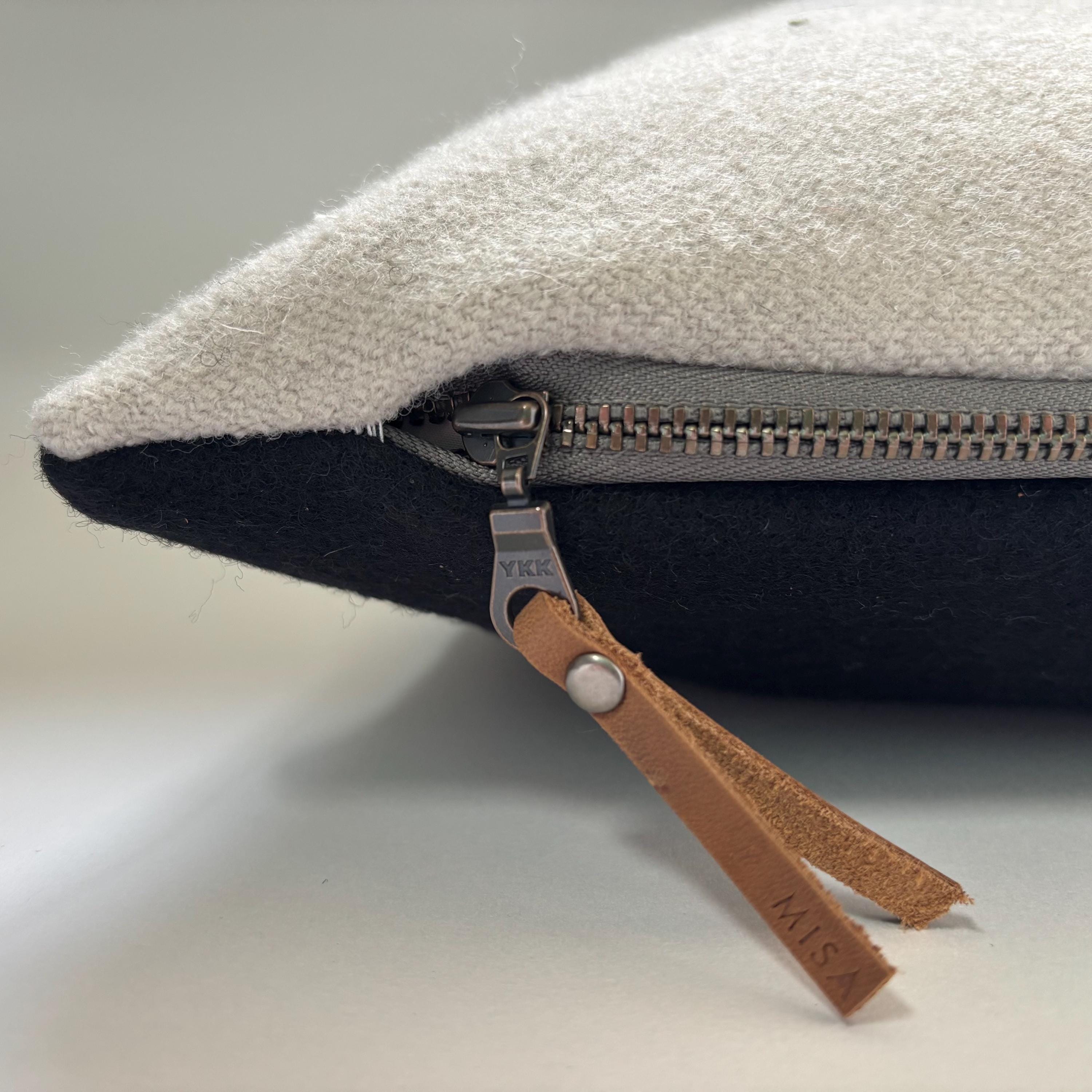 Gray wool pillow with green stripe 20” winter wool exposed zipper striped pillow housewarming gift