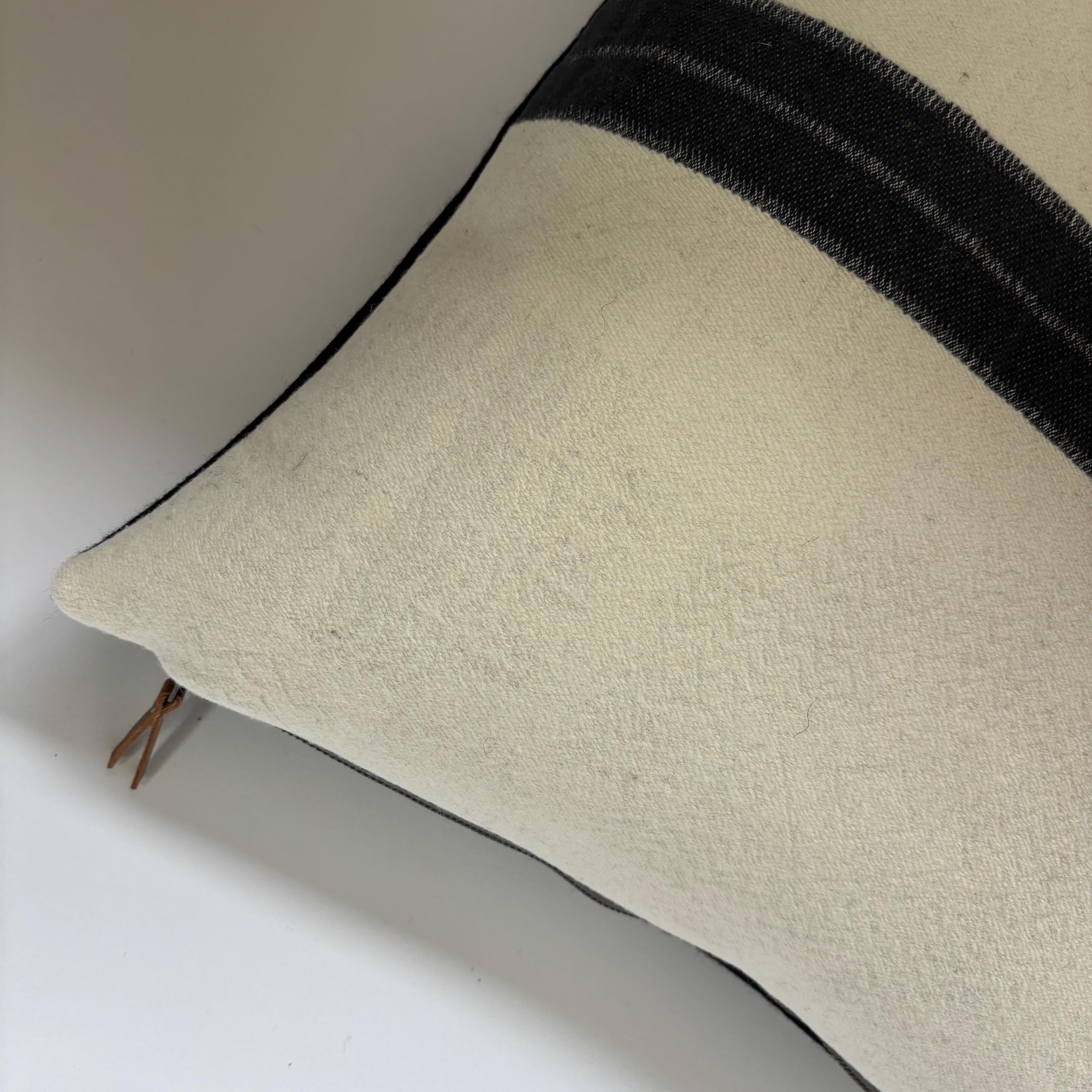 Cream wool pillow with dark gray stripe 18” winter wool exposed zipper striped pillow housewarming gift