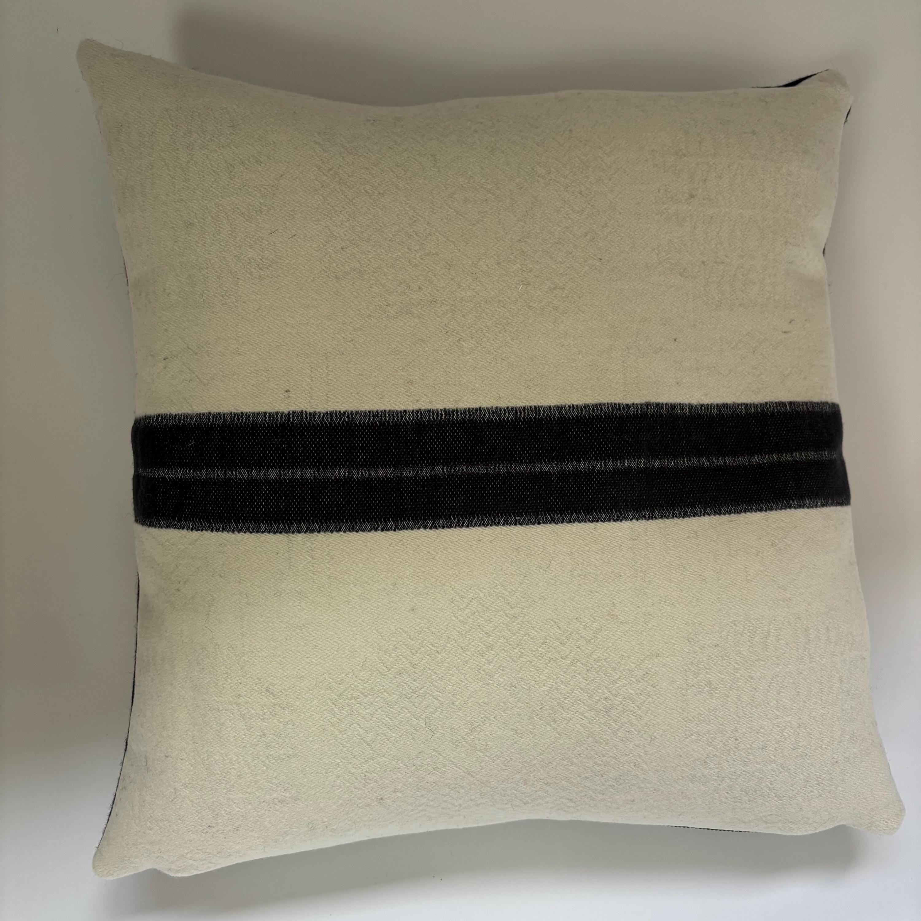 Cream wool pillow with dark gray stripe 18” winter wool exposed zipper striped pillow housewarming gift